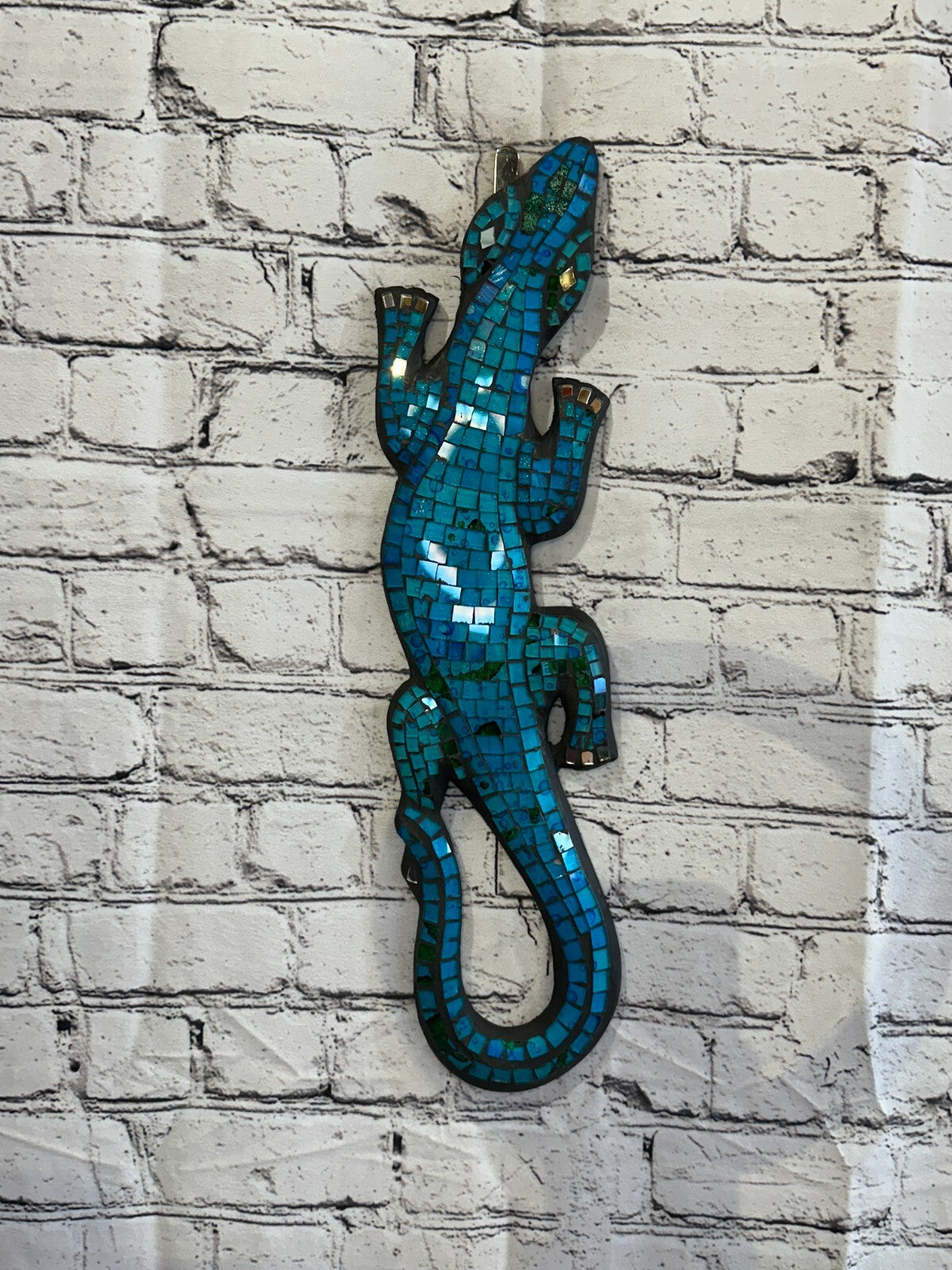 50cm Gecko Turquoise Blue Mosaic Wall Hanging Wooden Ornaments Wood Carving
