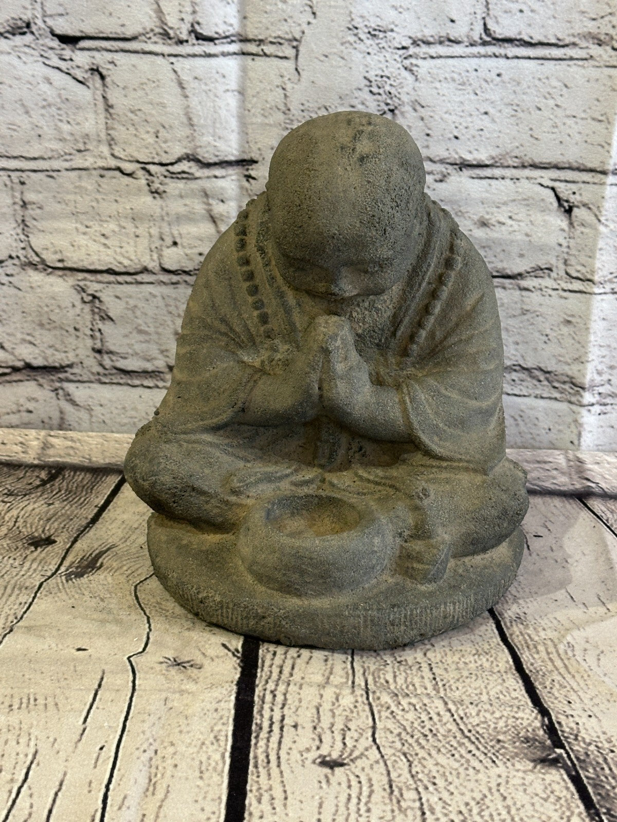 Monk Preying Candle Stone Garden 20cm Ornament Outdoor Indoor Statue Hindu