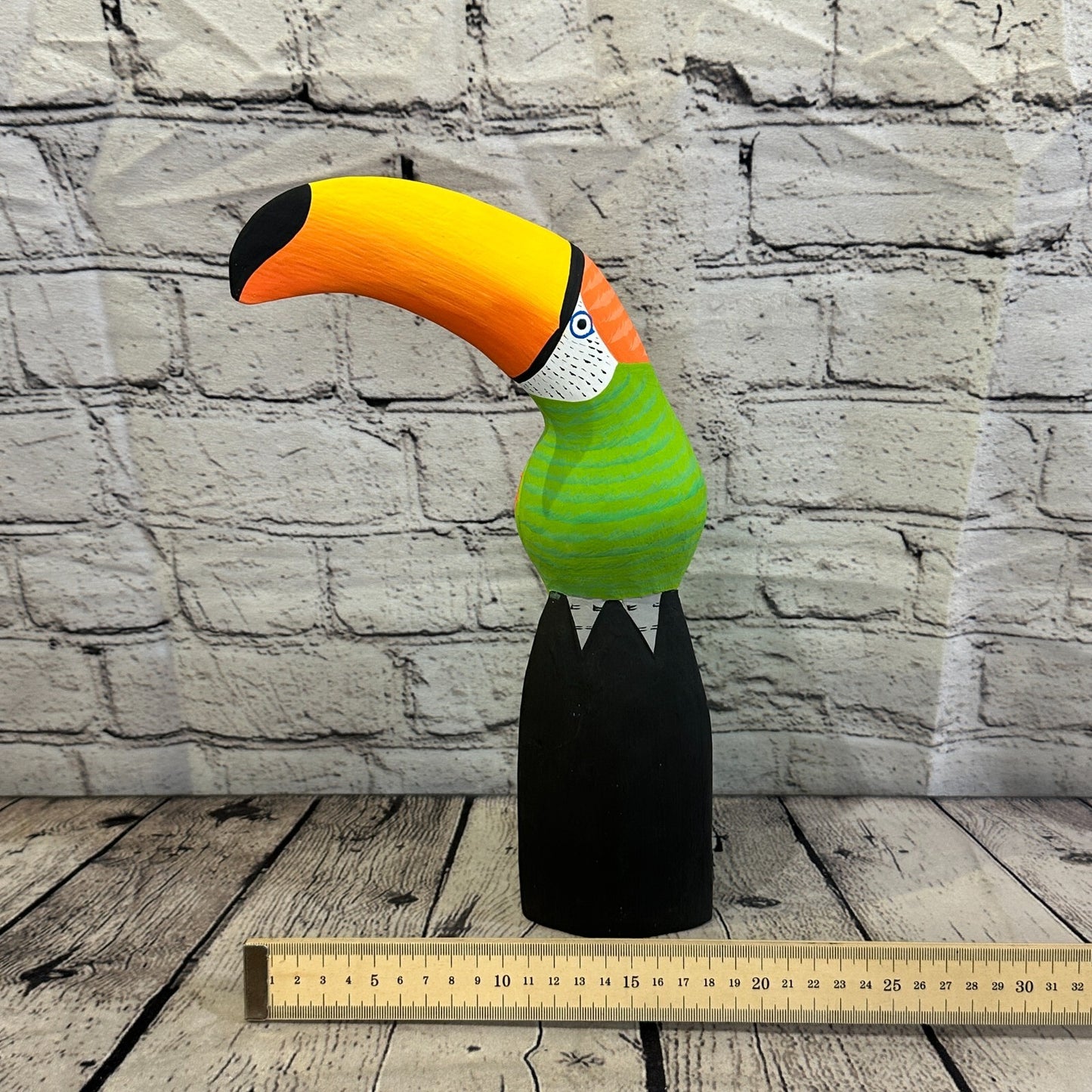 30cm Green Toucan Bird Ornament Statue Fair Trade Hand Made Carved Wood