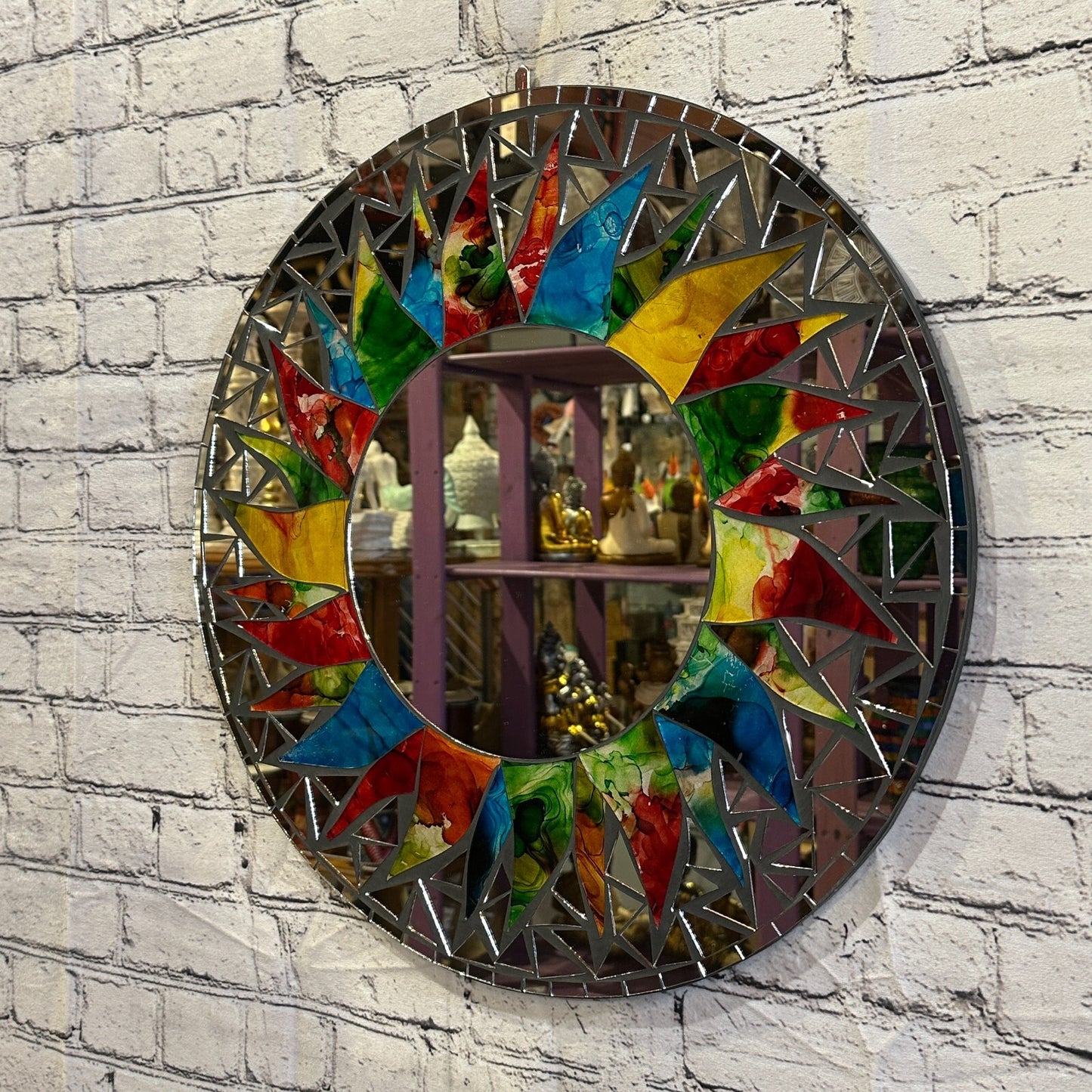 Rainbow Black Sun Mosaic Tile Wall Mirror 50cm x 50cm 20 Inches Handmade New