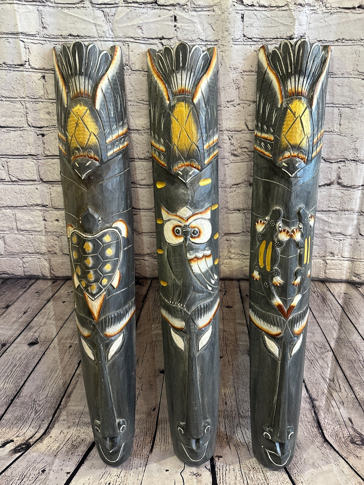 100cm Dark Grey Owl Hand Carved Fair Trade Wooden Animal Wall Art Wall Hang Mask
