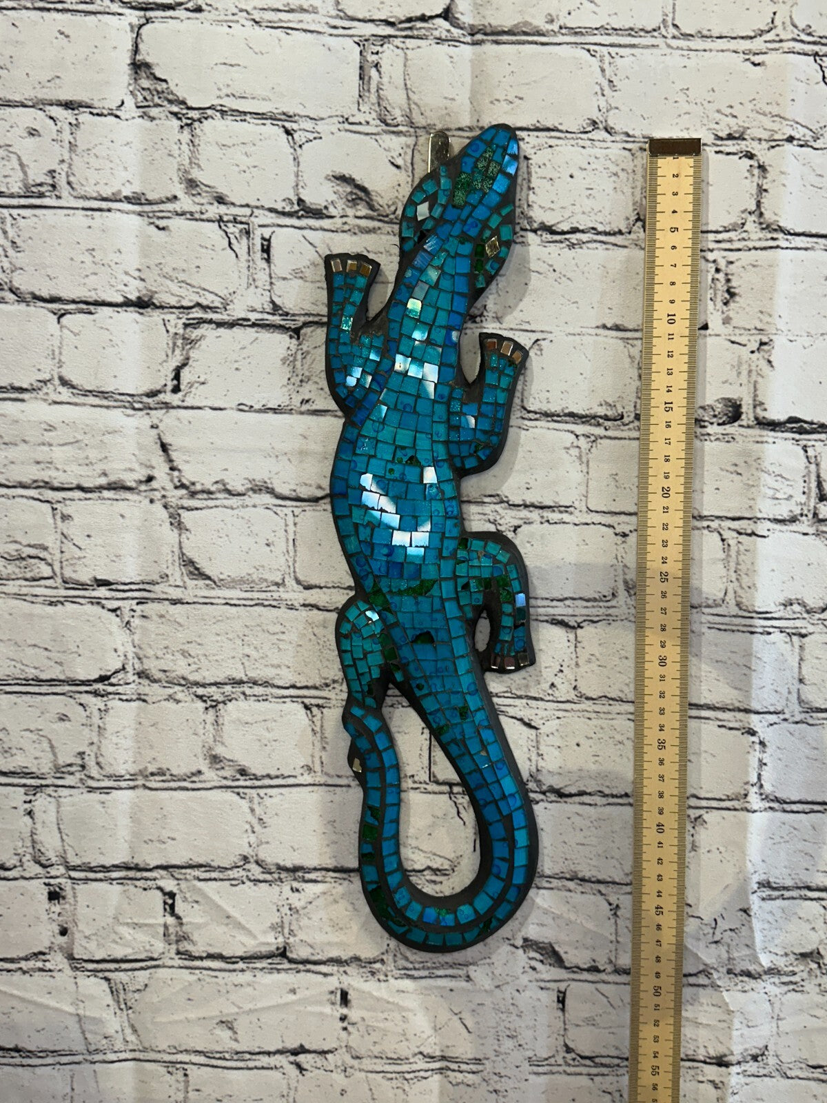 50cm Gecko Turquoise Blue Mosaic Wall Hanging Wooden Ornaments Wood Carving