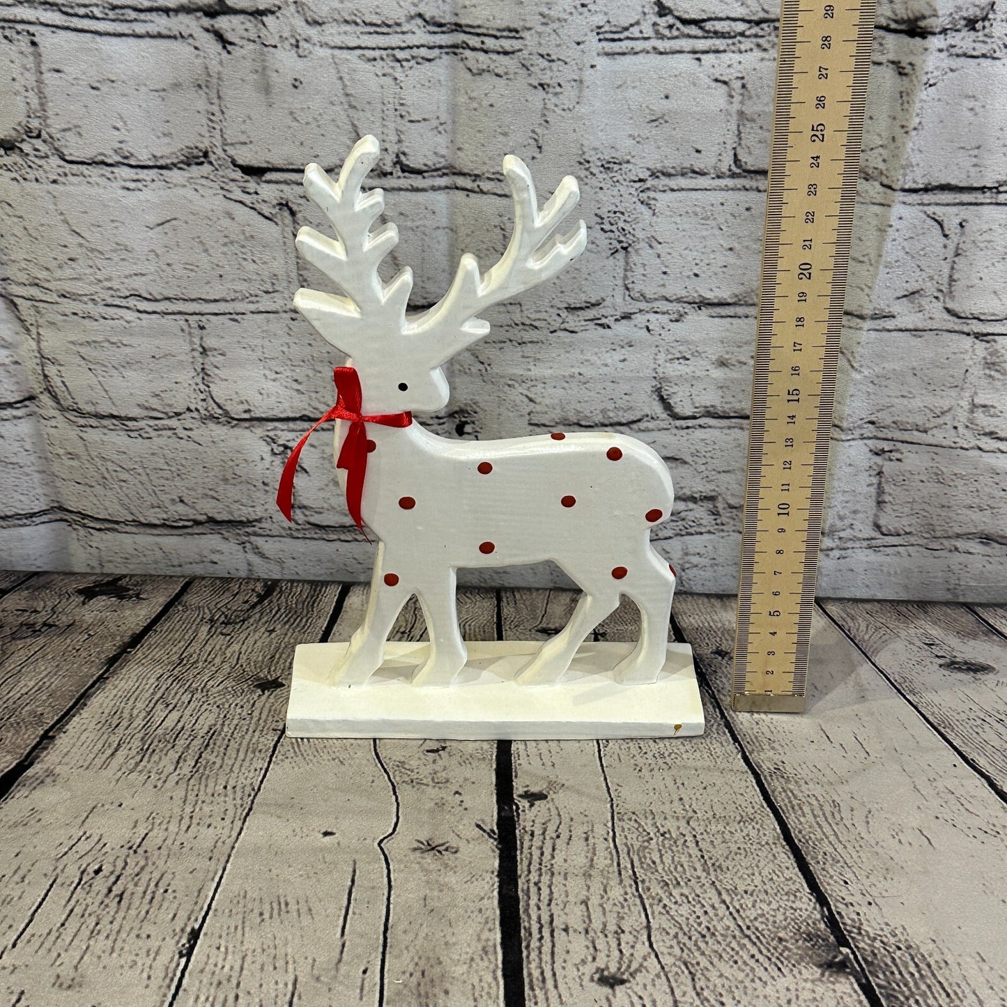 25cm x 20cm White Handcrafted Wood Reindeer Xmas Christmas Ornament Antlers