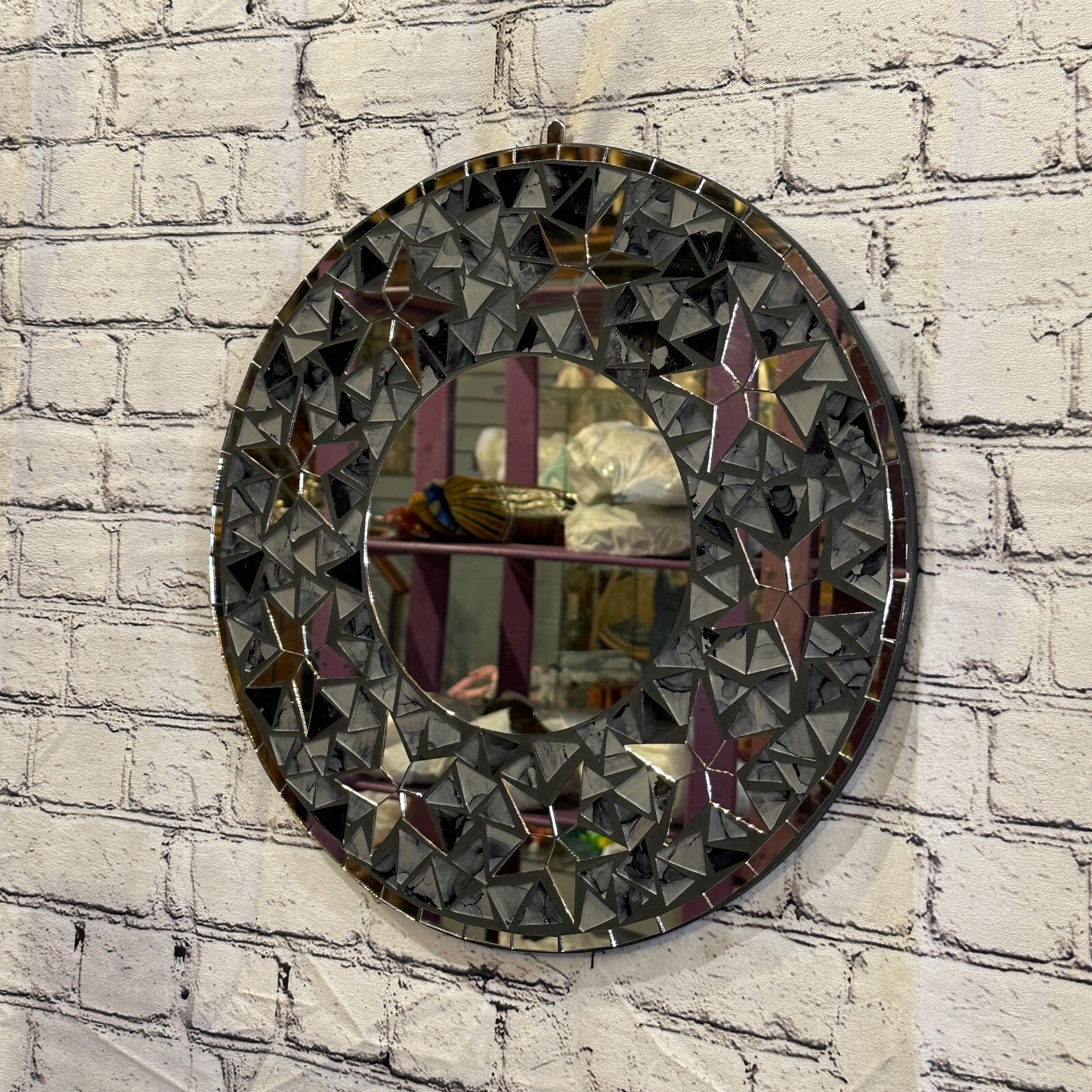 Black Stars Mosaic Tile Wall Mirror 40cm x 40cm 16 Inches Handmade New