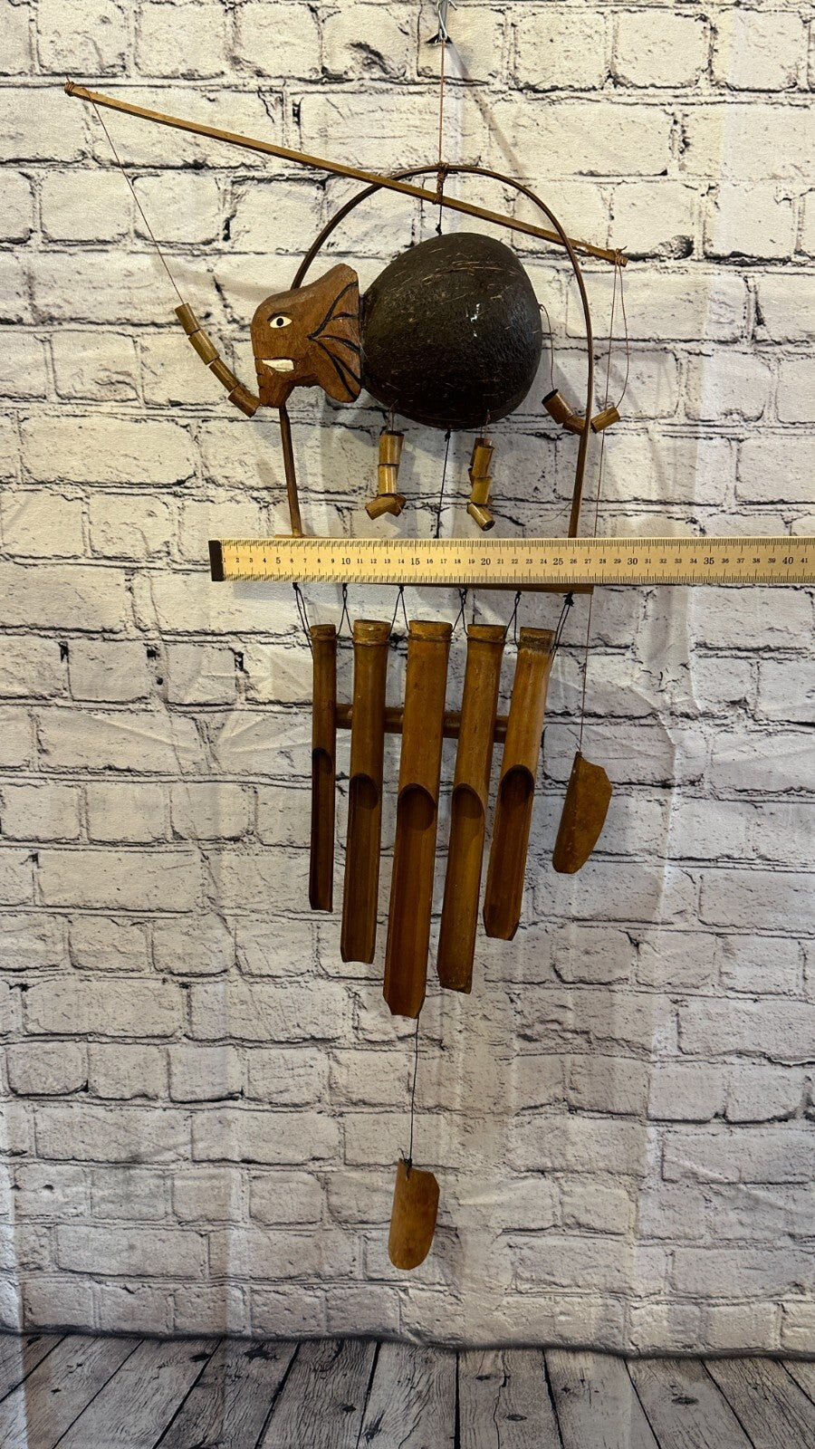 Elephant With Chimes Bamboo Windchime 60cm Garden Gift Summer Handmade Chimes