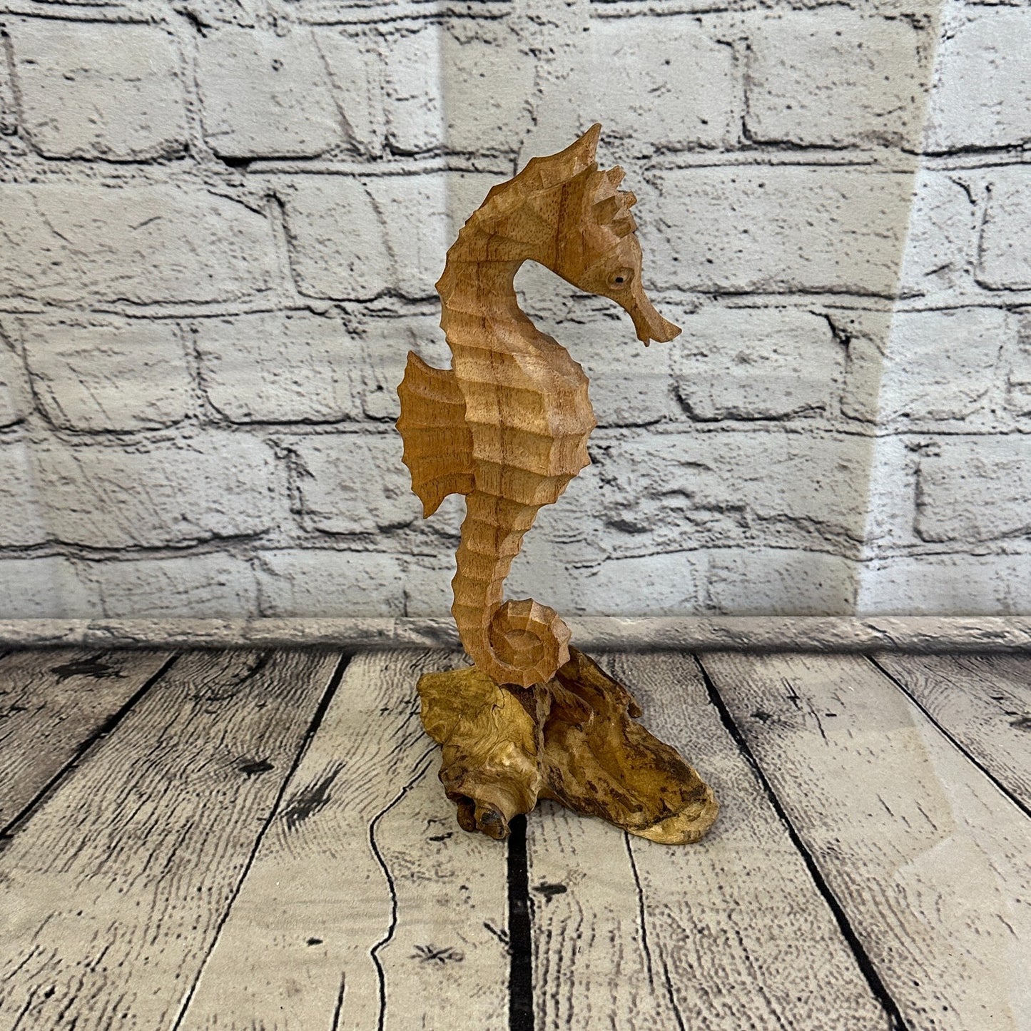 25cm Single Seahorse Mushroom Parasite Ornament Natural Carving Fairtrade Wood
