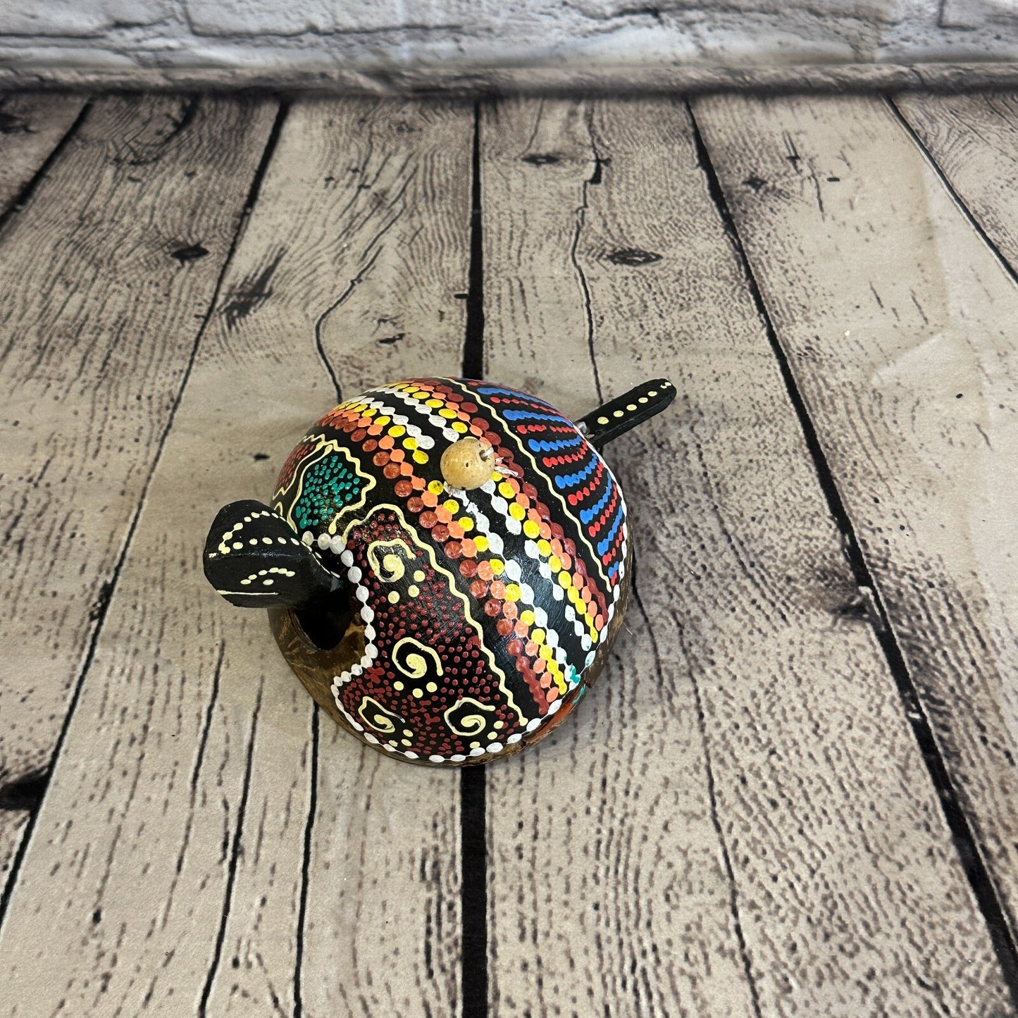 Pull Back Carved Coconut Shell Nodder Bobble Head Tail Sea Turtle Tortoise