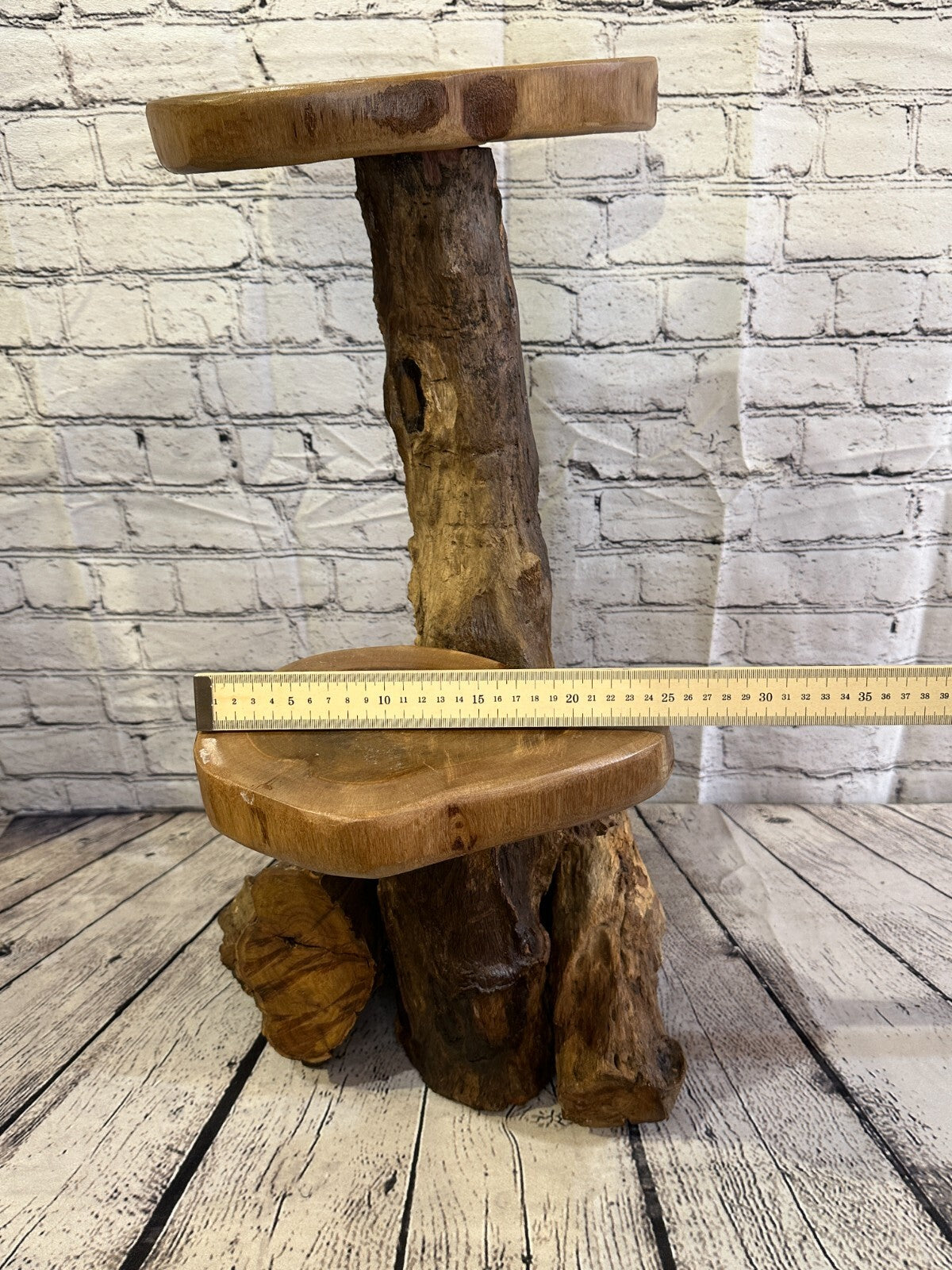 60cm x 25cm Double Teak Root Wood Mushroom Coffee Table Side Home Furniture
