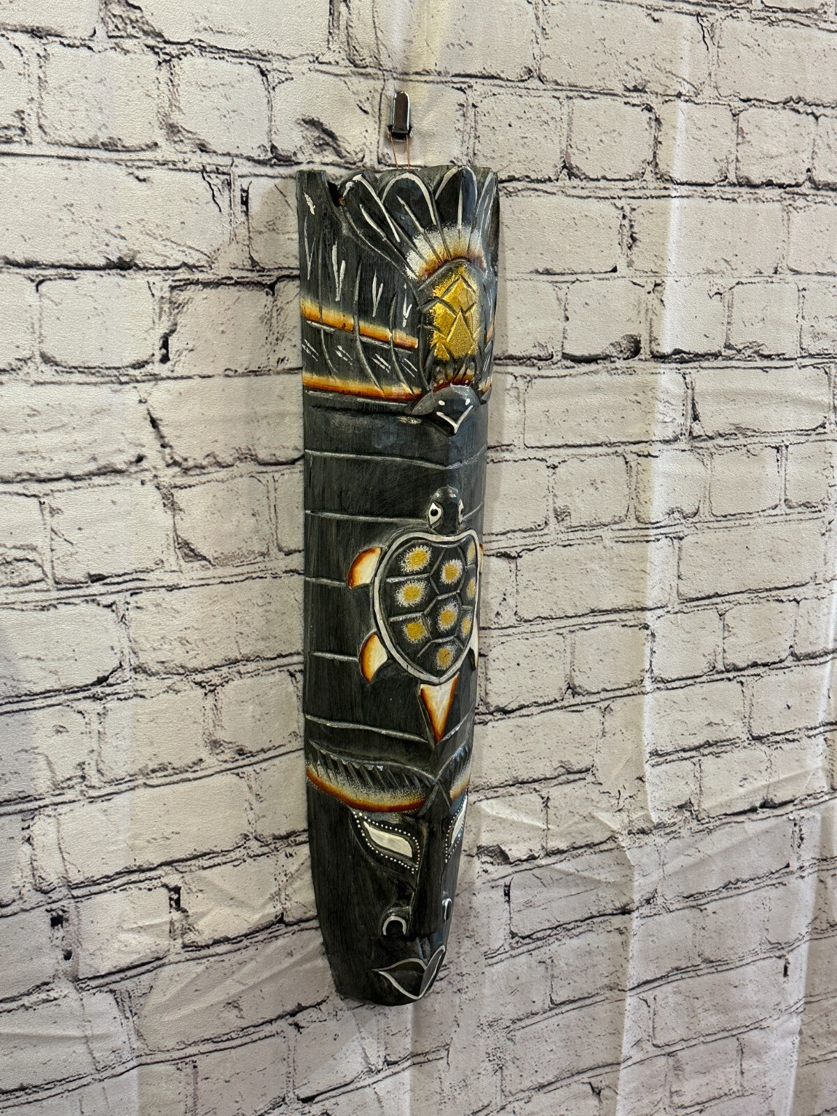 50cm Dark Grey Turtle Hand Carved Fair Trade Wooden Animal Wall Art Hang Mask