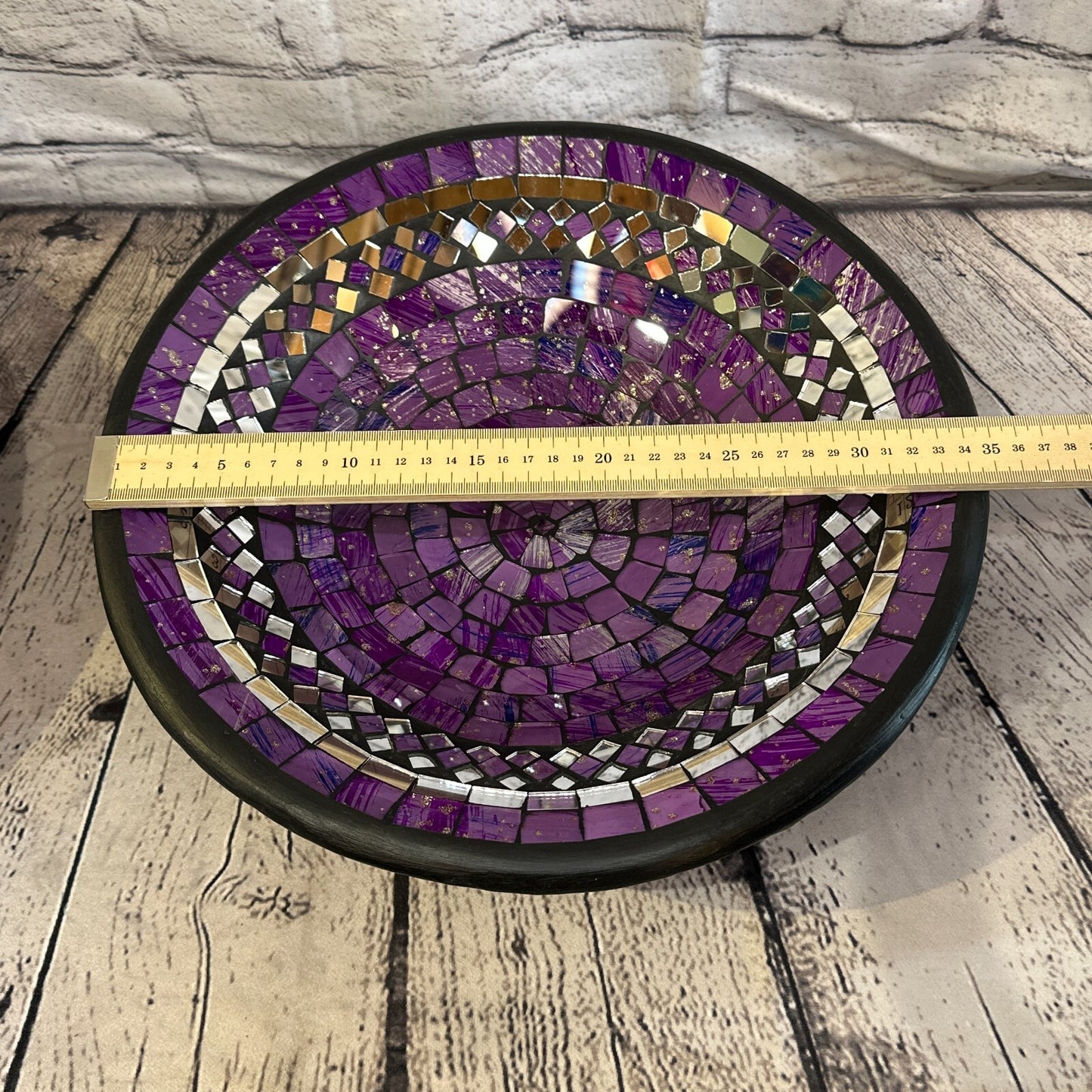 35cm Purple Round Mosaic Handmade Ceramic Glass Tile Bowl Fruit