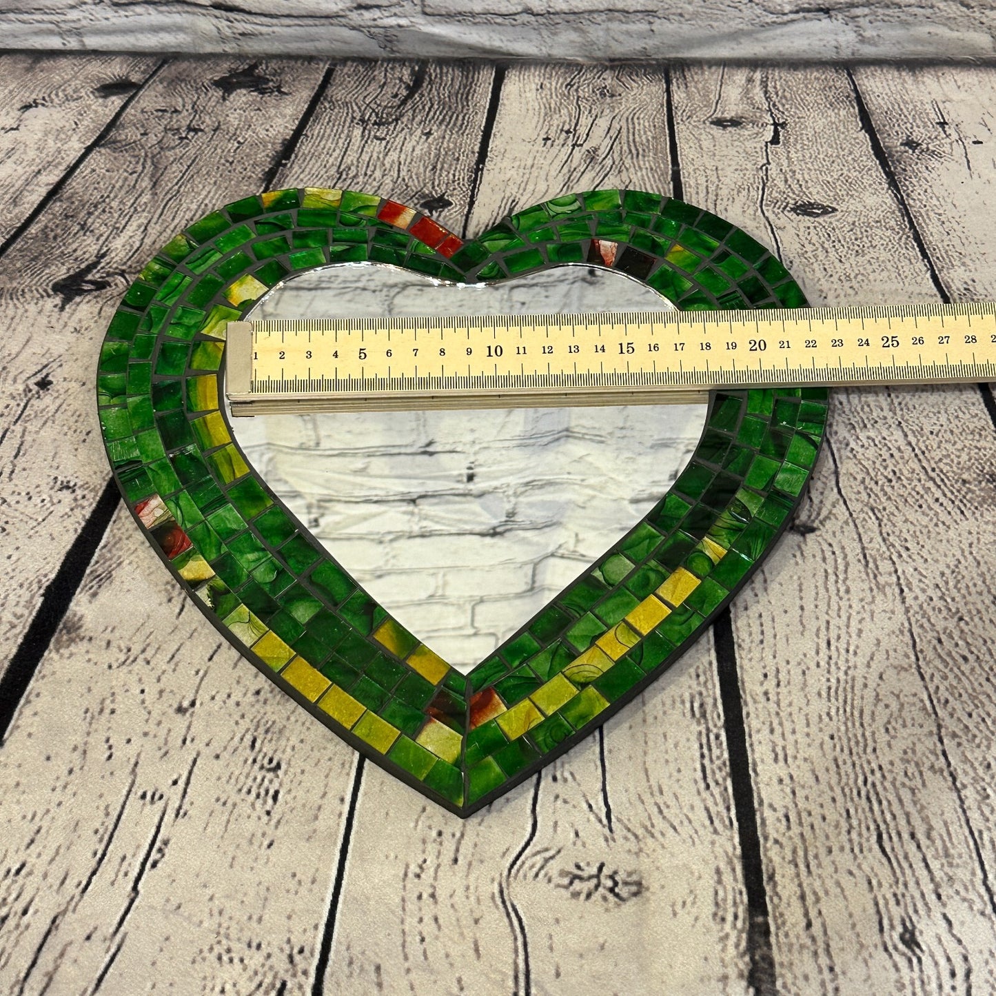 Green Heart Shape Mosaic Tile Wall Mirror 28cm x 25cm 10 Inches Handmade New