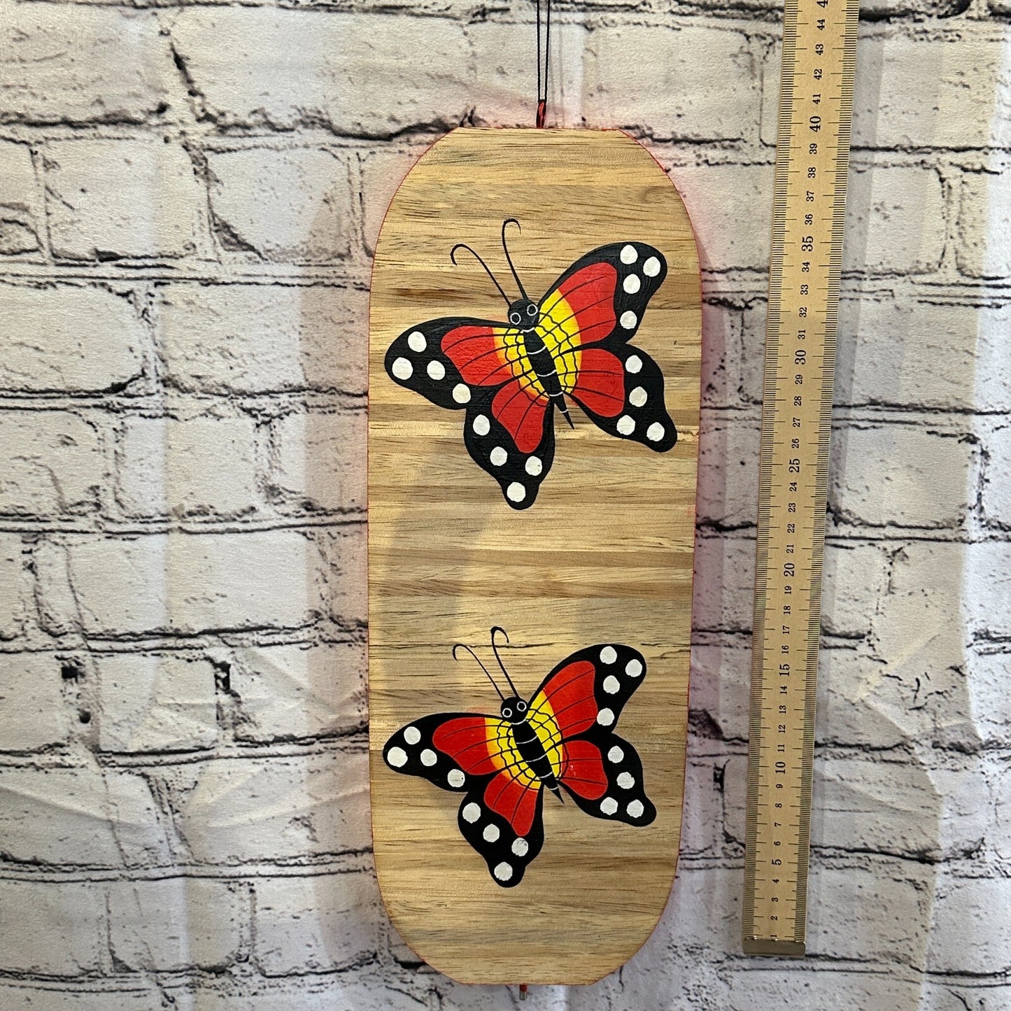 40cm Red Butterfly Pattern Wind Spinner Wooden Spiral Mobile Garden Ornament
