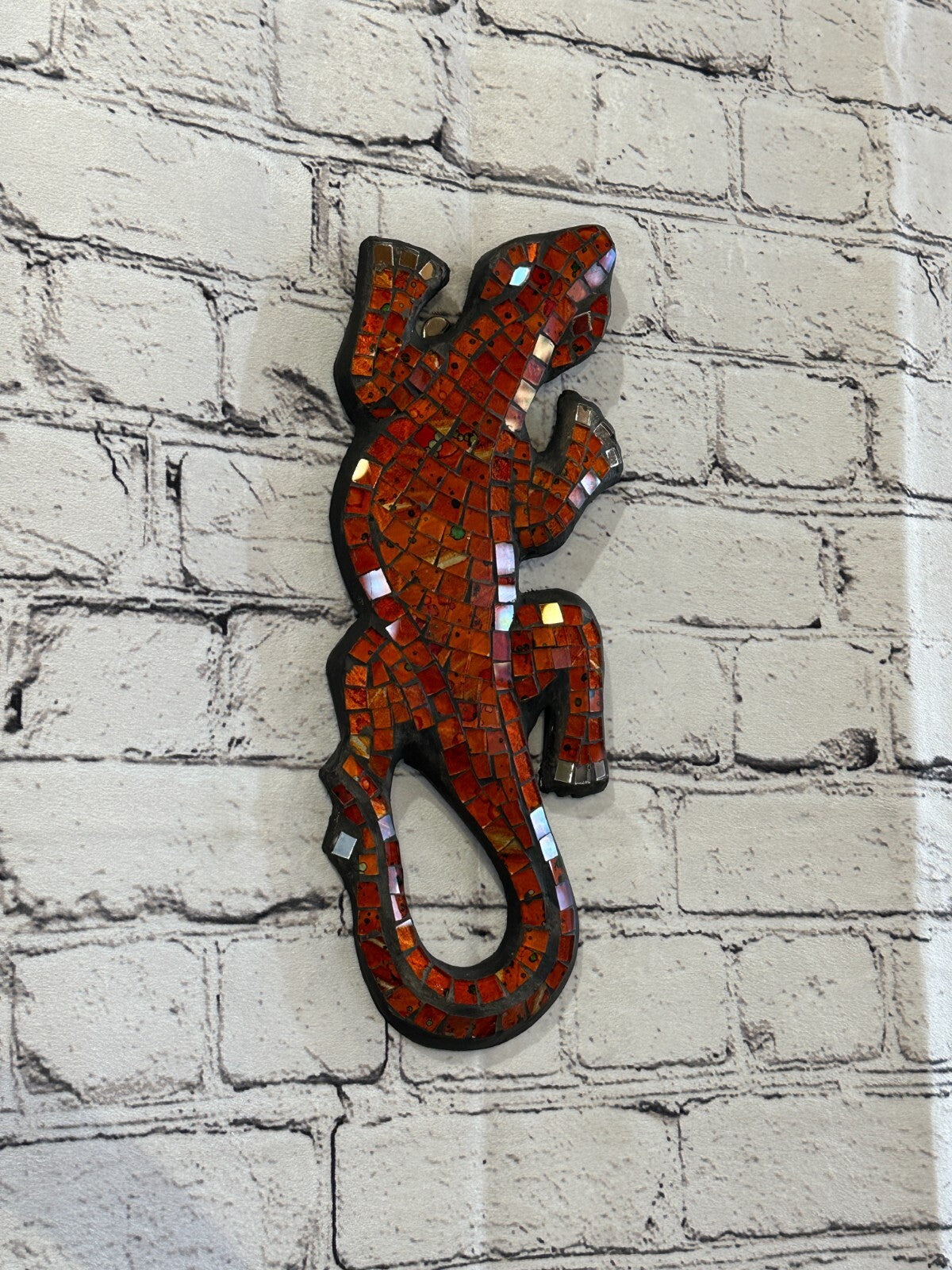 30cm Gecko Burnt Orange Mosaic Wall Hanging Wooden Ornaments Wood Carving