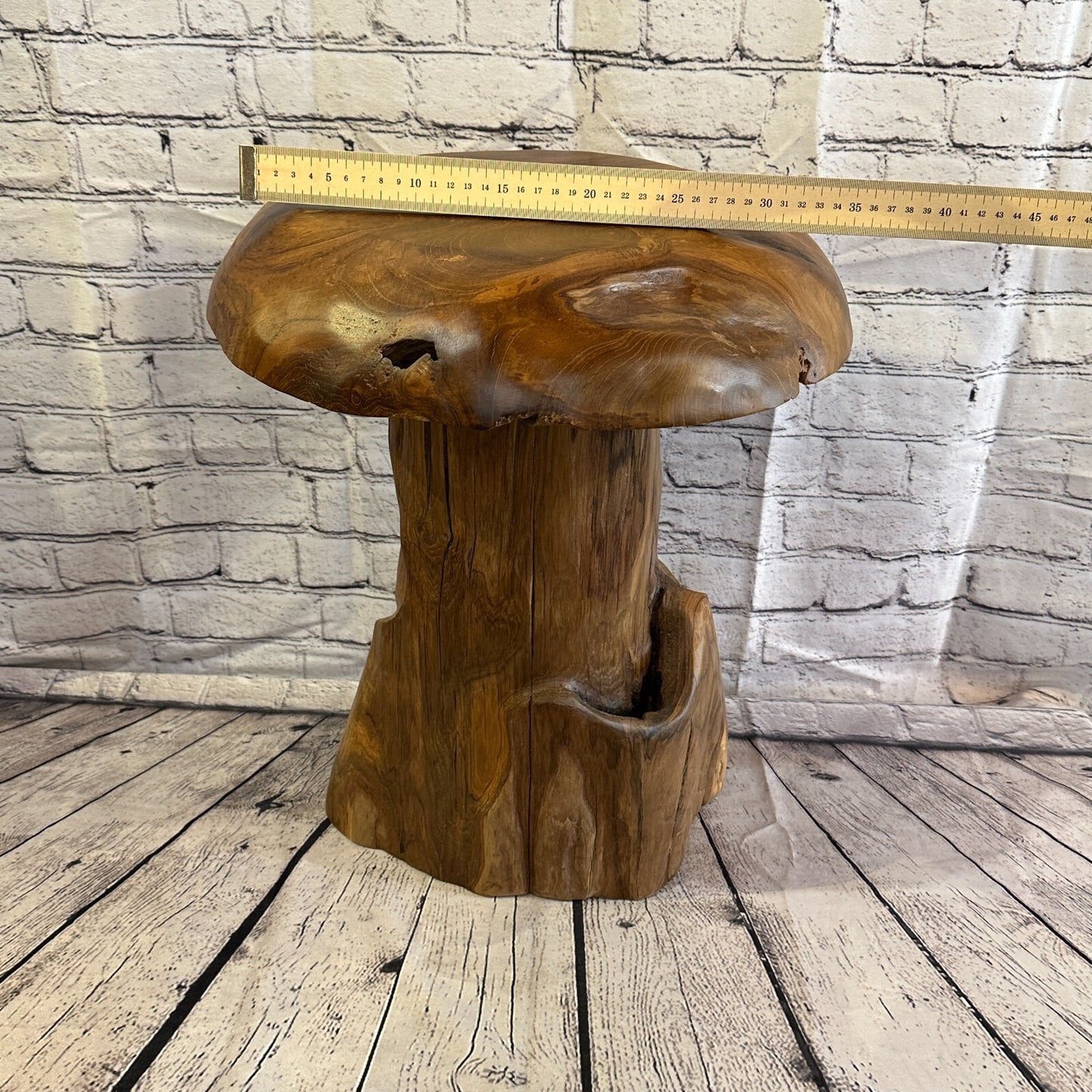 50cm x 35cm Wooden Mushroom Toadstool Sculpture Garden Teak Root Ornament Carved