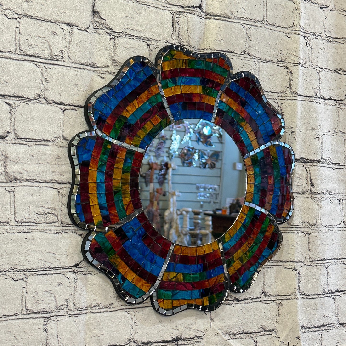 Rainbow Black Flower Mosaic Tile Wall Mirror 40cm x 40cm 16 Inches Handmade New
