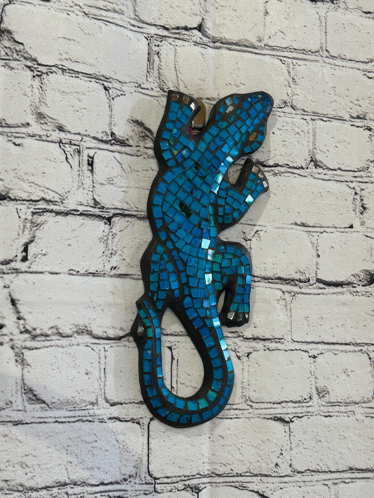 30cm Gecko Turquoise Blue Mosaic Wall Hanging Wooden Ornaments Wood Carving