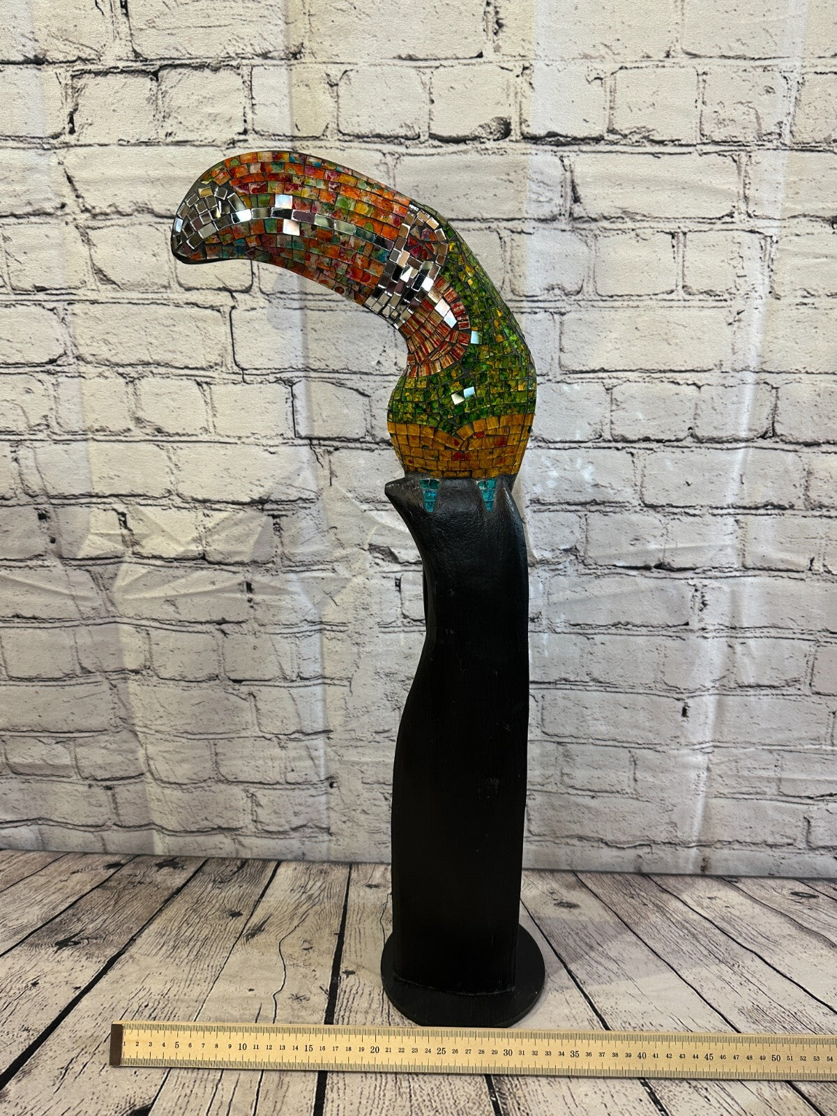 65cm Mosaic Toucan Bird Ornament Statue Fair Trade Handmade Carved Wood Design 2