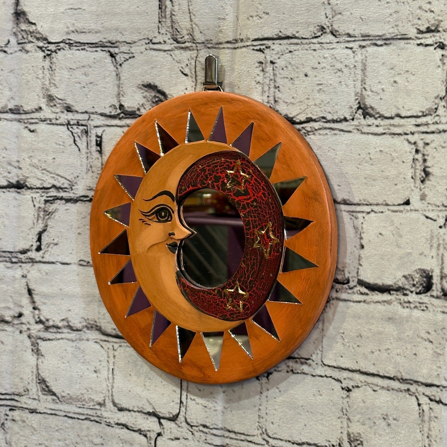 Red Full Moon Mosaic Tile Wall Mirror 20cm x 20cm 8 Inches Handmade Fairtrade