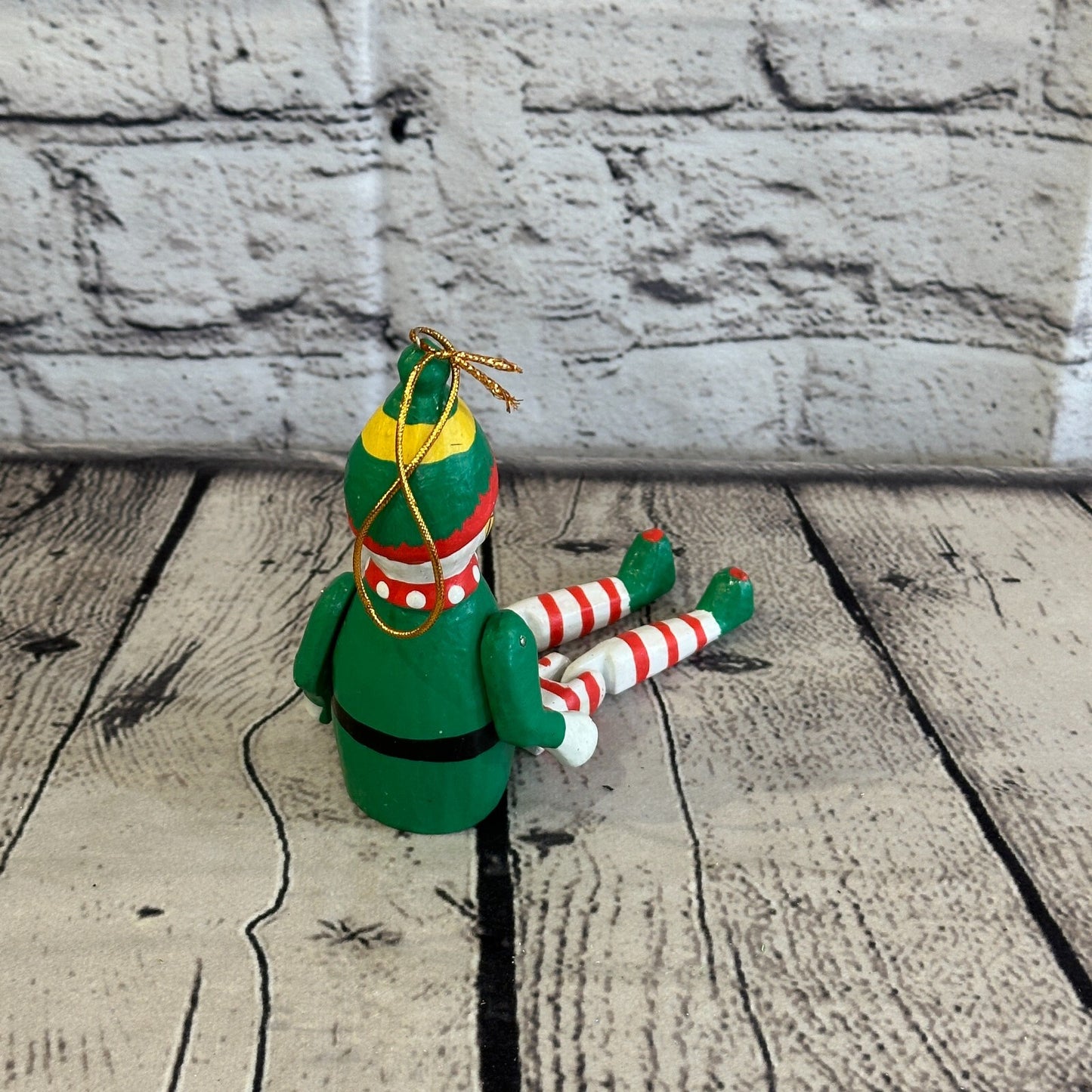 10cm Christmas Elf Sitting Animal, Wooden Shelf Ornament Handmade and Fairtrade