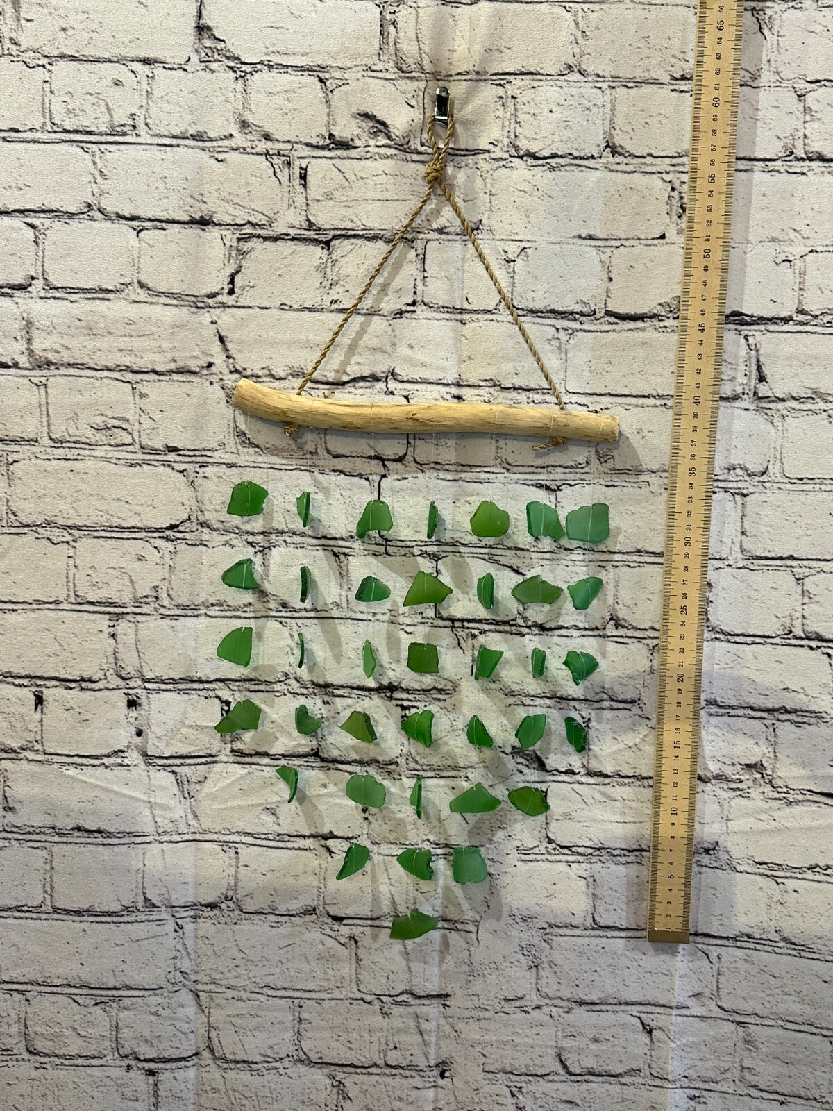 45cm x 25cm Green Wind Recycled Glass Driftwood Handmade Garden Home Mobile