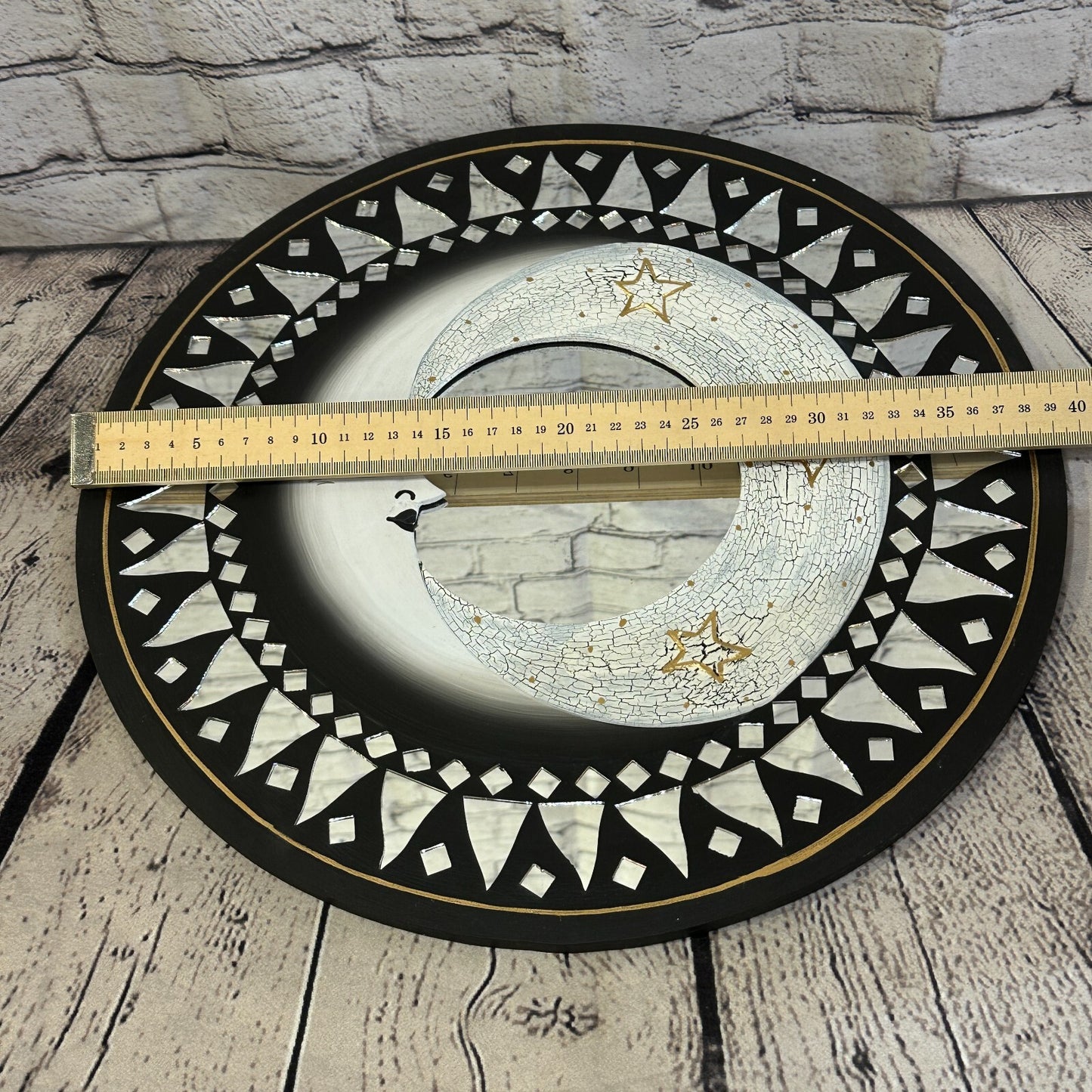 Black Full Moon Mosaic Tile Wall Mirror 40cm x 40cm 16 Inches Handmade Fairtrade