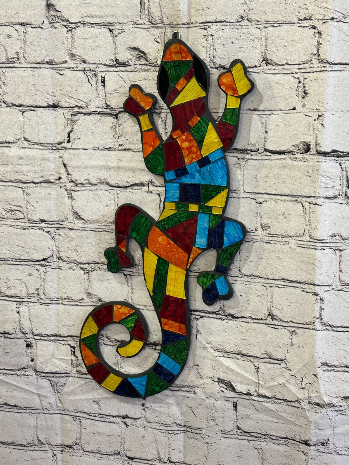 Rainbow Gecko Lizard Mosaic Tile Wall Hanging Mirror 50cm x 15cm Handmade New