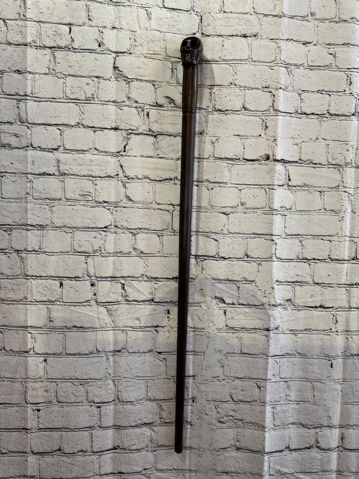 Skull Head 90cm Tribal African Walking Stick Cane Hand Carved Dark Wood