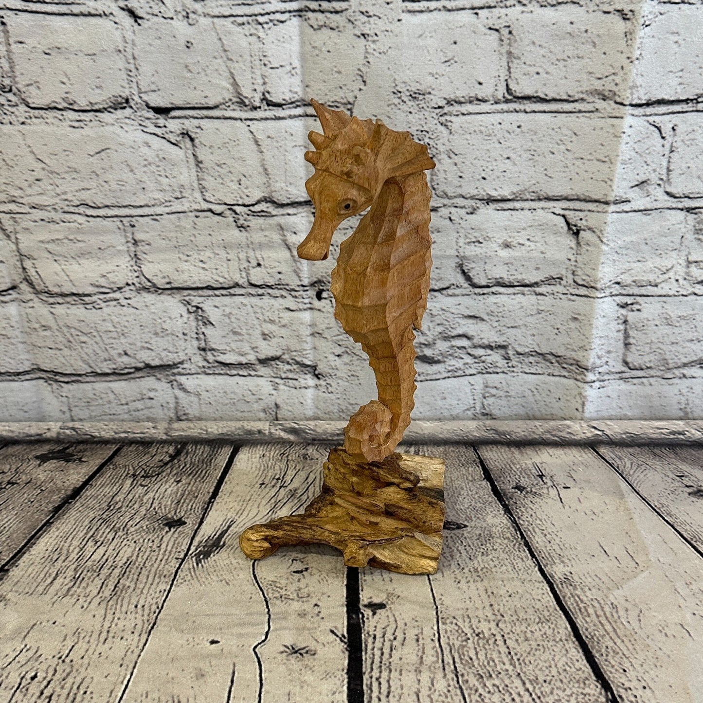 25cm Single Seahorse Mushroom Parasite Ornament Natural Carving Fairtrade Wood