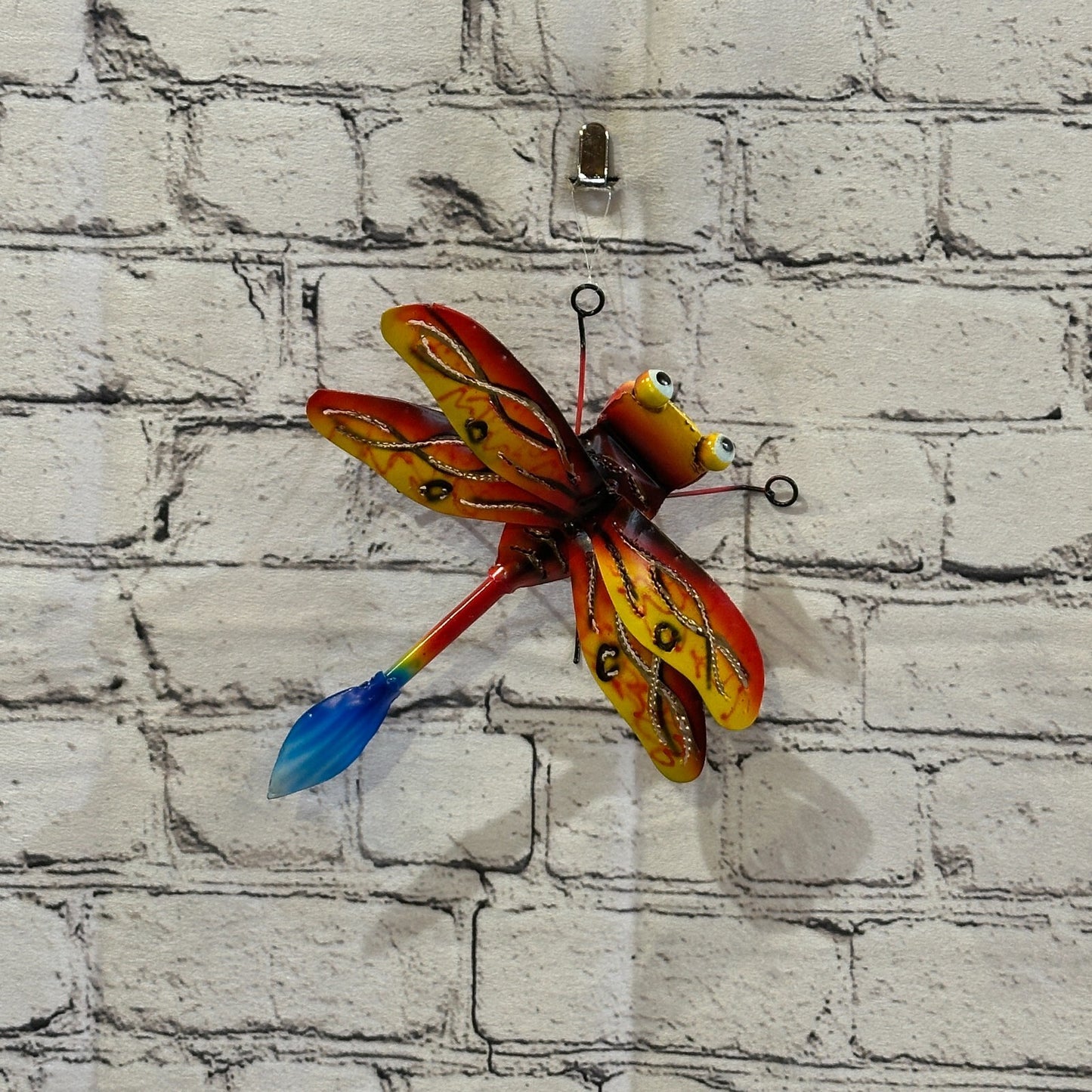 20cm x 15cm Yellow Dragonfly Bug Metal Tin Wall Hanging Ornament Painted Statue