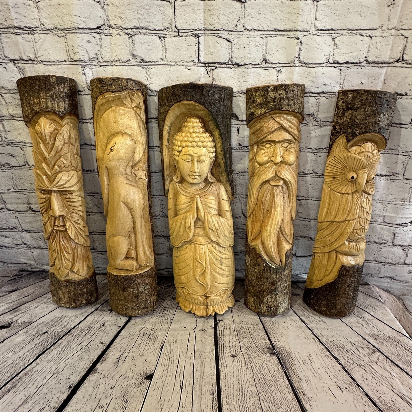 Green Man Of The Woods 50cm Hand Carved Wizard Tree Trunk Wood Fairtrade