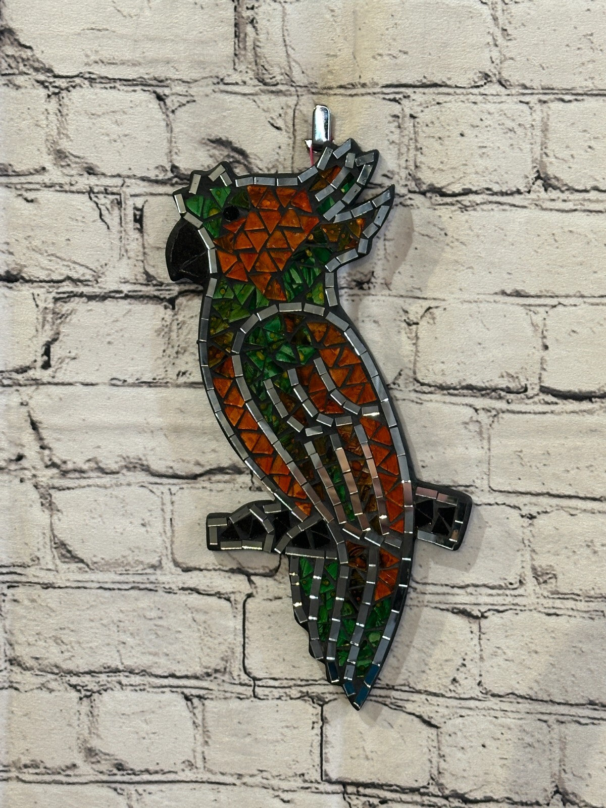 Orange Green Tropical Parrot Mosaic Tile Wall Mirror 30cm x 15cm Handmade New