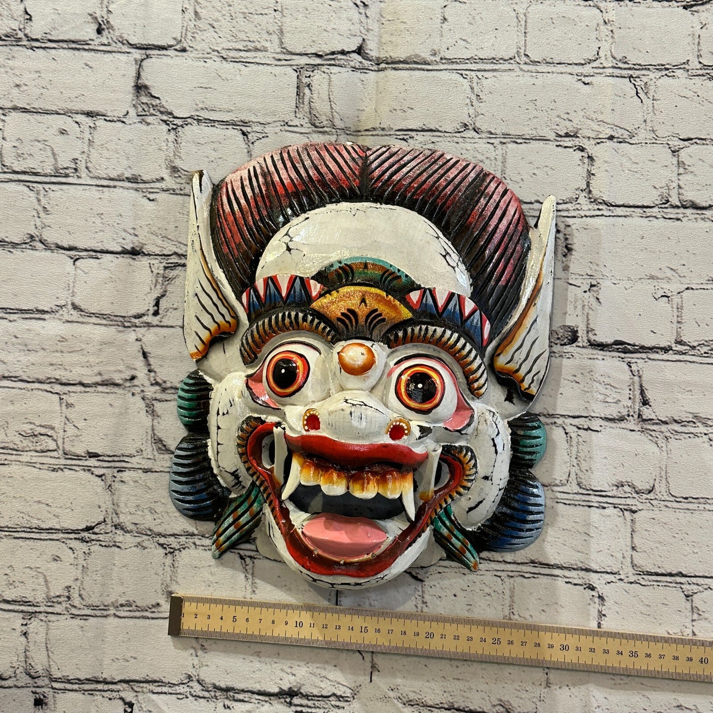 Large Wooden White Barong Wall Mask 30cm x 25cm Handmade And Fairtrade