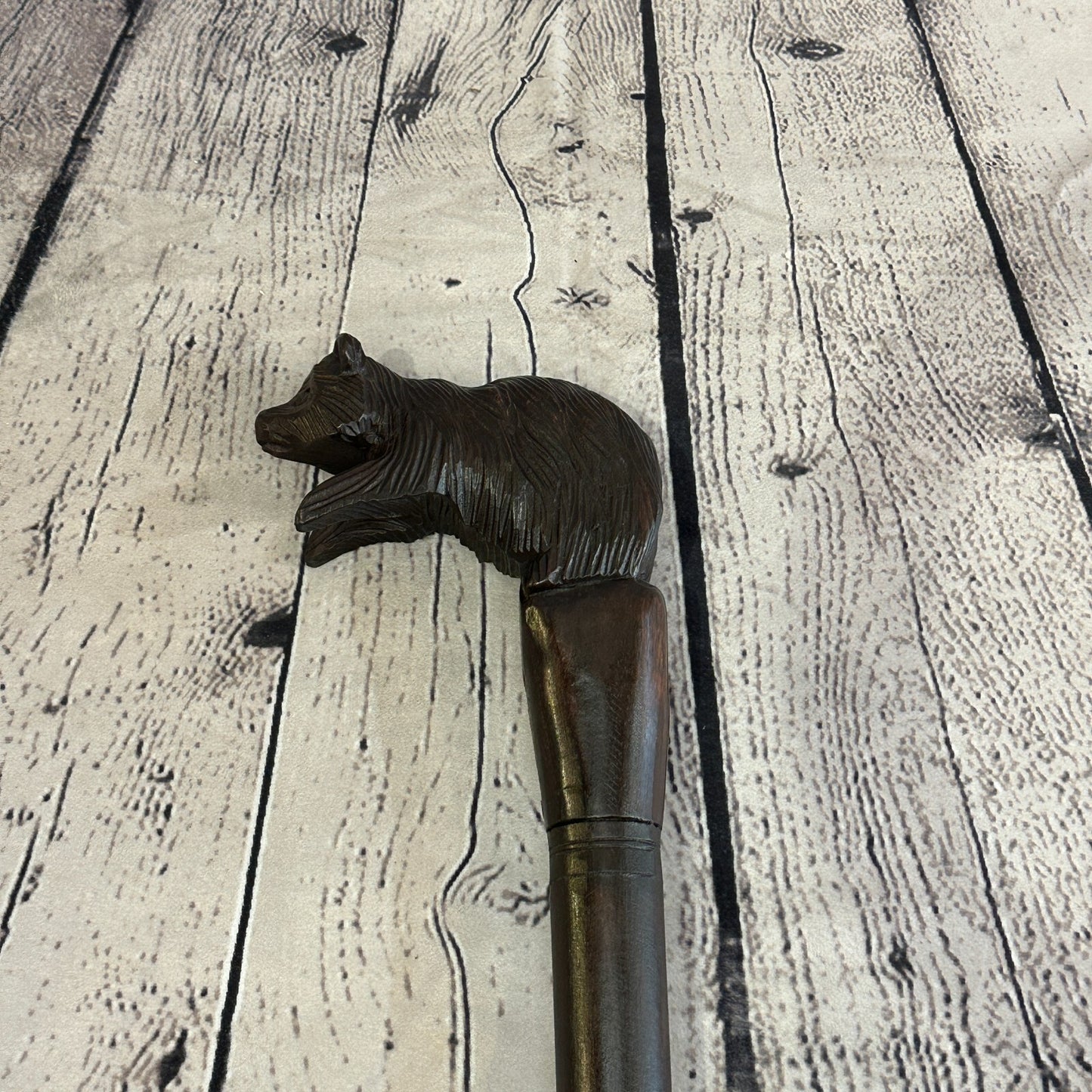 Grizzly Bear 90cm Tribal African Walking Stick Cane Hand Carved Dark Wood
