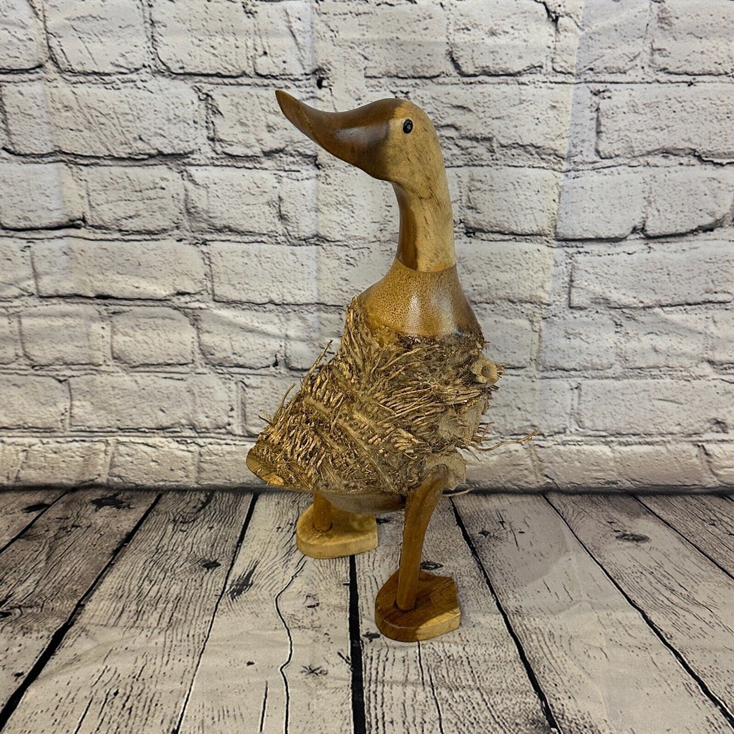 Looking Back 40cm Tall Wooden Hairy Duckling Baby Duck Bamboo Root Fairtrade