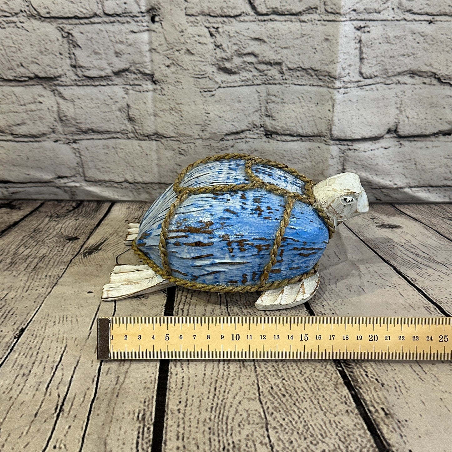 White Blue Folk Art Hand Painted Turtle Coconut Shell Ornaments Hanging Decor