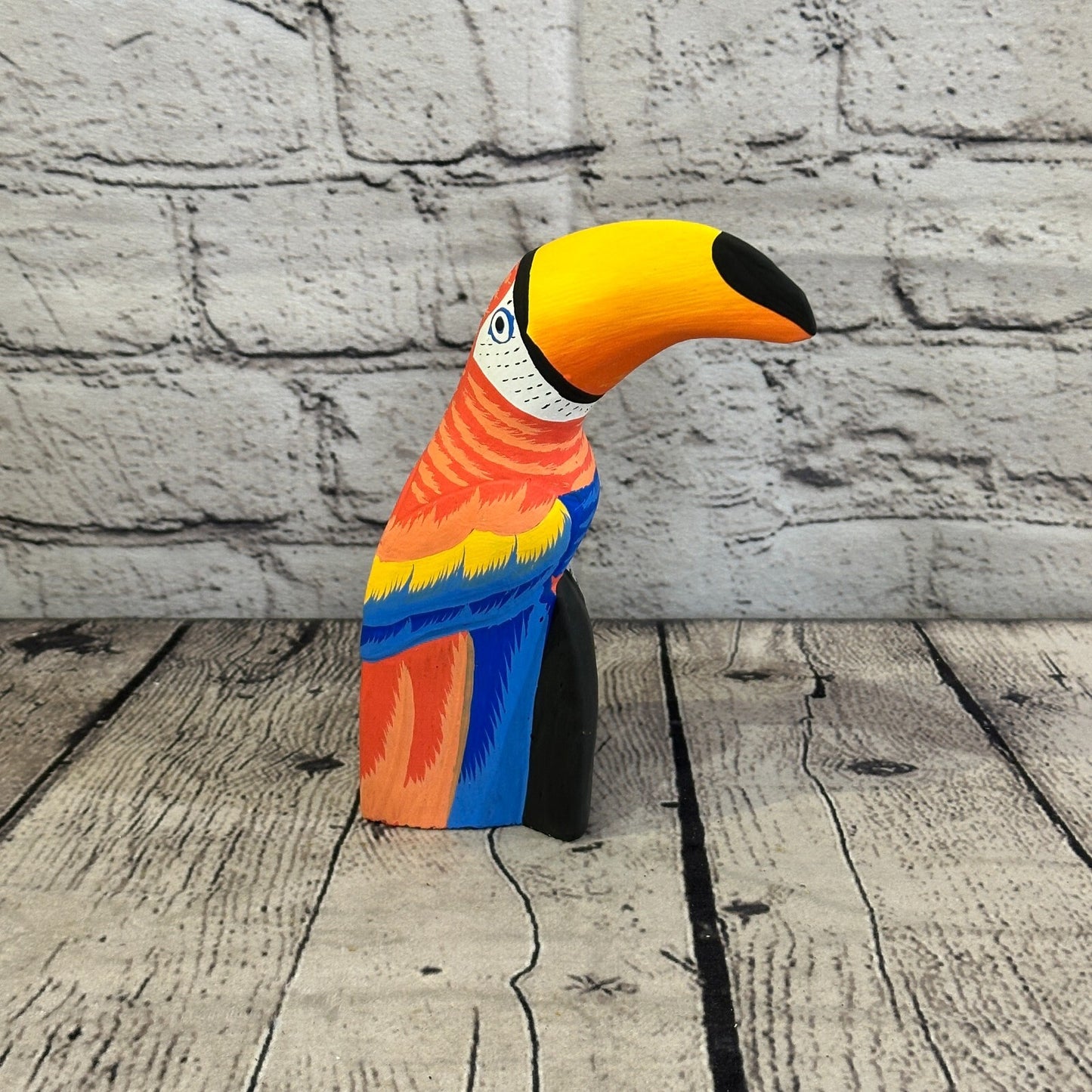15cm Red Toucan Bird Ornament Statue Fair Trade Hand Made Carved Wood