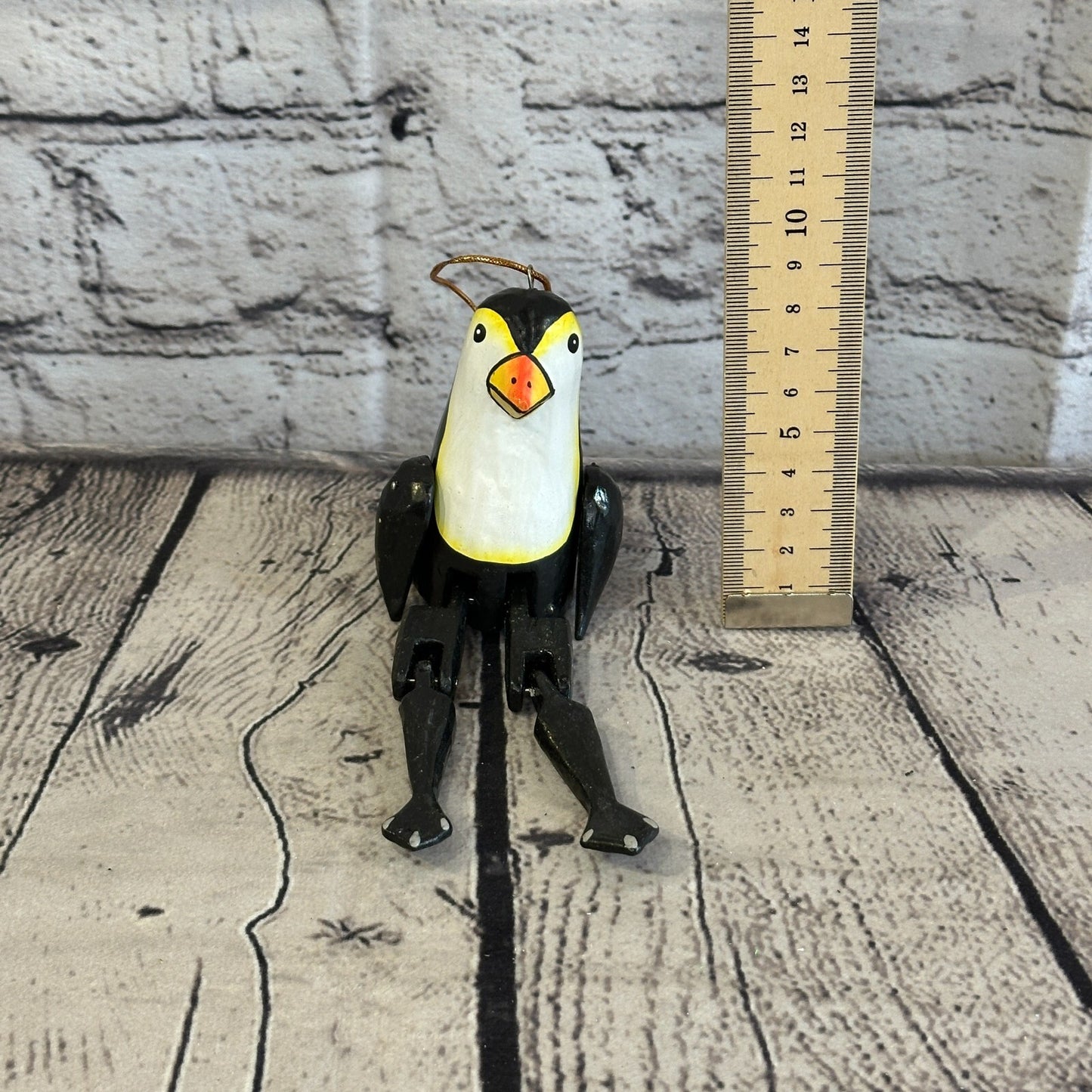 10cm Penguin Sitting Animal, Wooden Shelf Ornament Handmade and Fairtrade