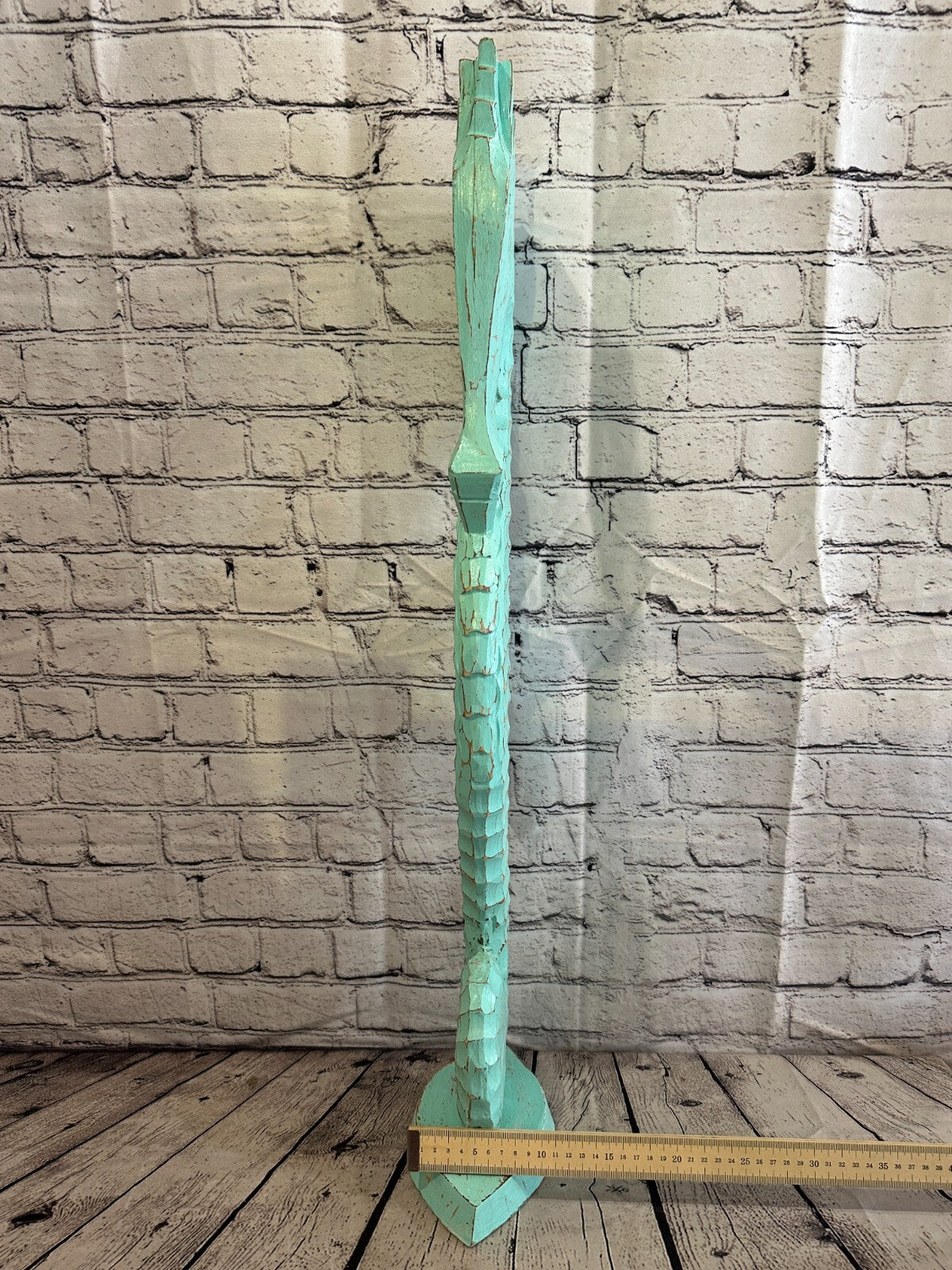 80cm Green Plain Wooden Shabby Seahorse Statue Ornament Fair Trade Handcarved