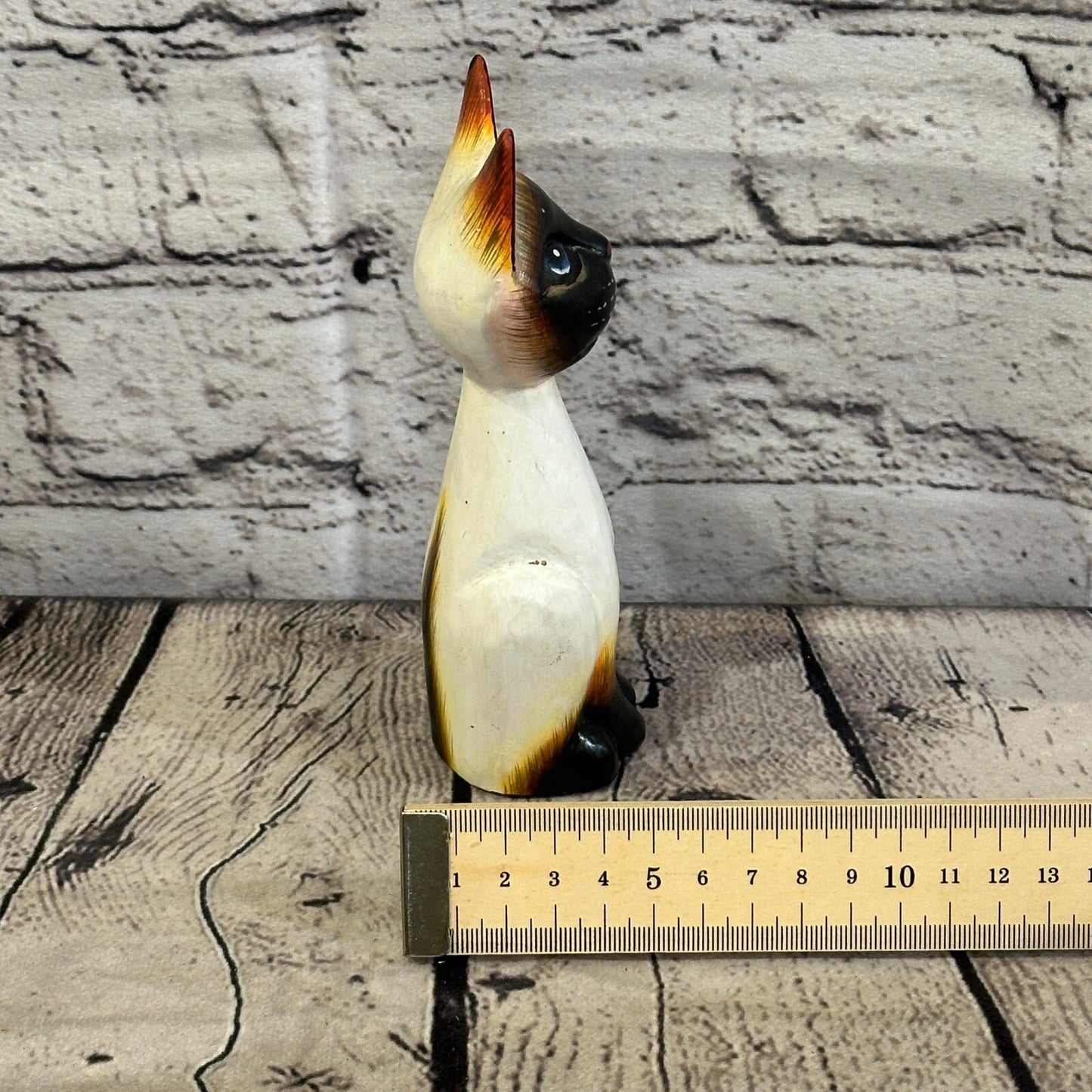 15cm x 6cm Grey Sitting Bobble Style Painted Wooden Hand Carved Cat Wooden