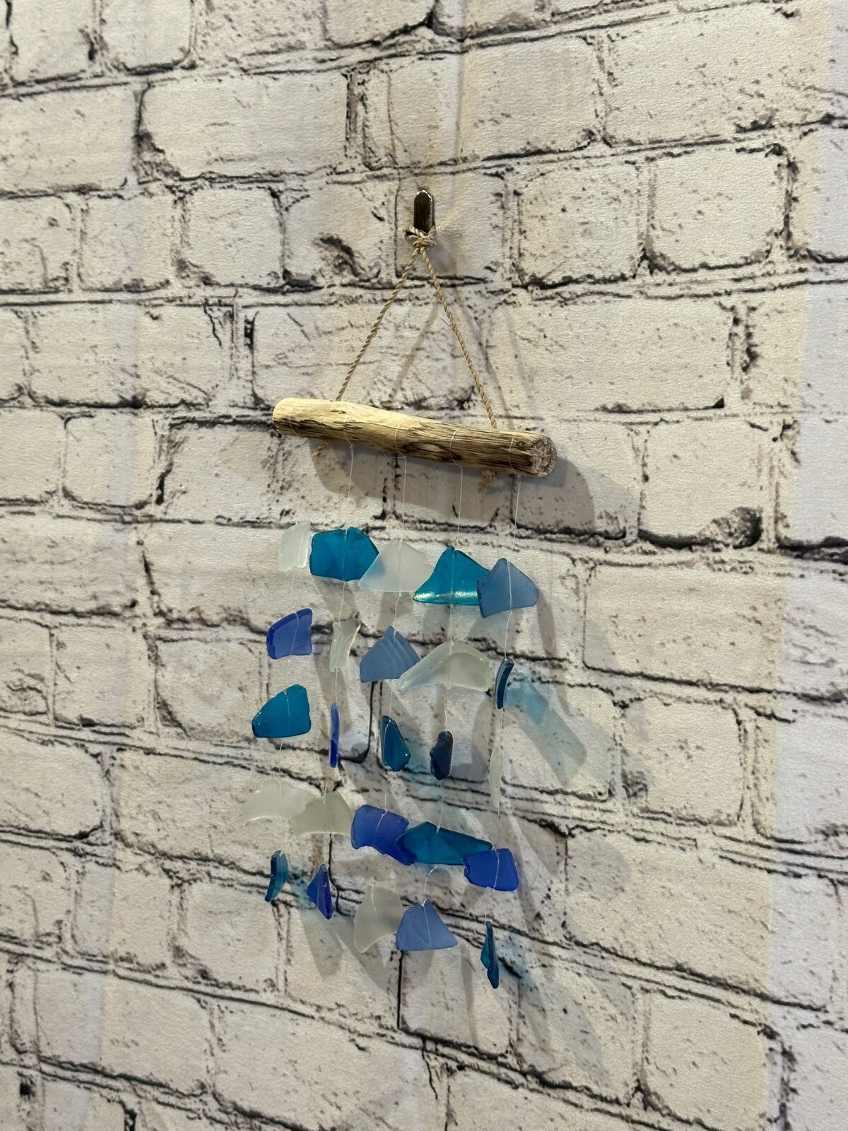 25cm x 15cm Blue Mix Wind Recycled Glass Driftwood Handmade Garden Home Mobile