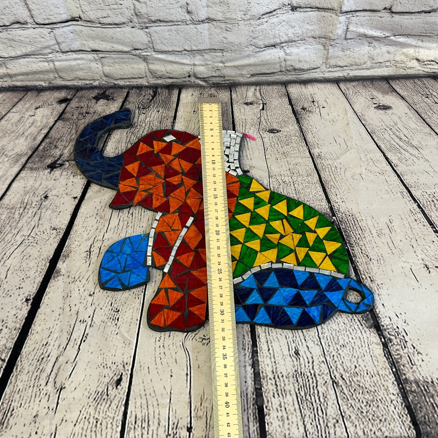 Rainbow Sitting Elephant Mosaic Tile Wall Mirror 40cm x 30cm Handmade New