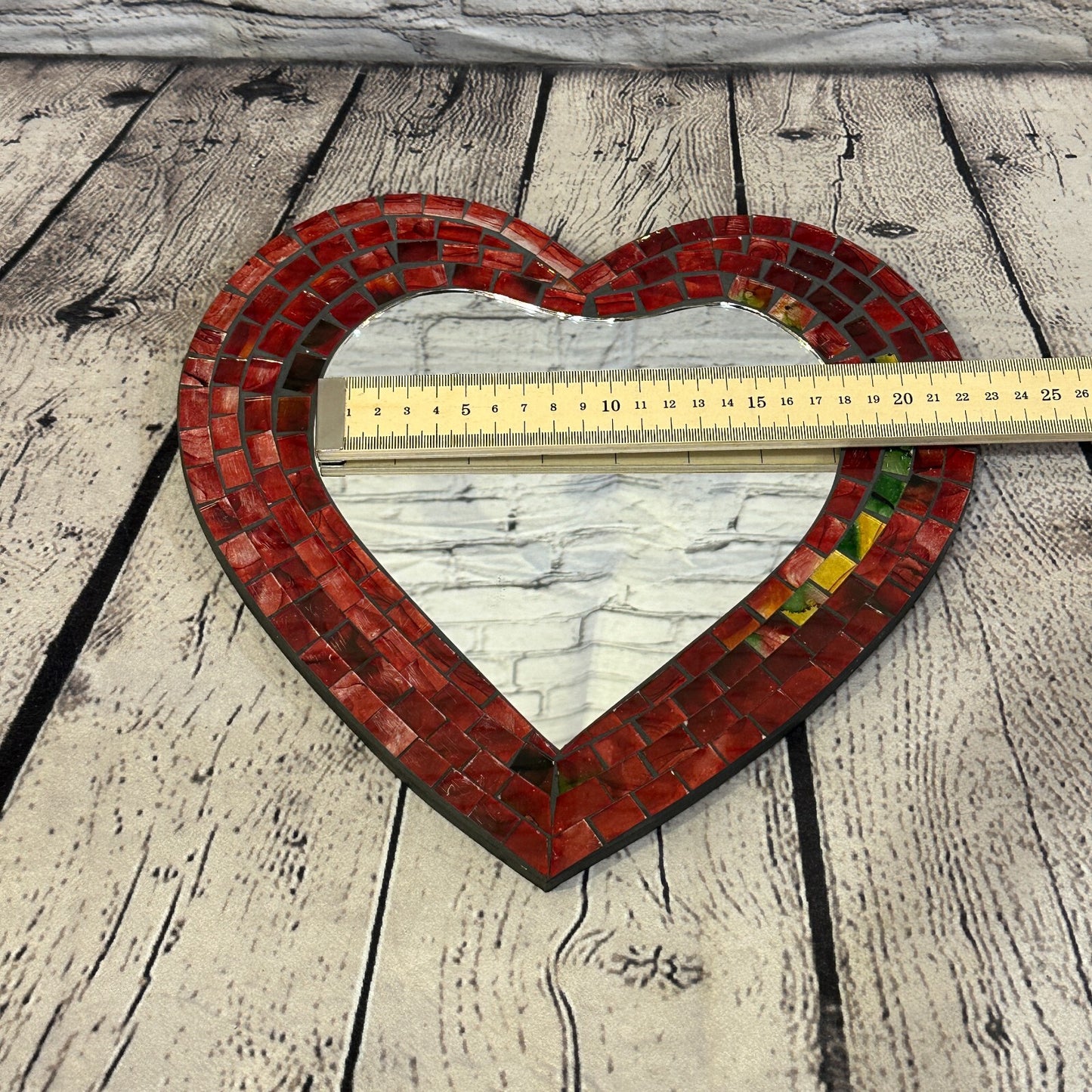 Red Heart Shape Mosaic Tile Wall Mirror 28cm x 25cm 10 Inches Handmade New