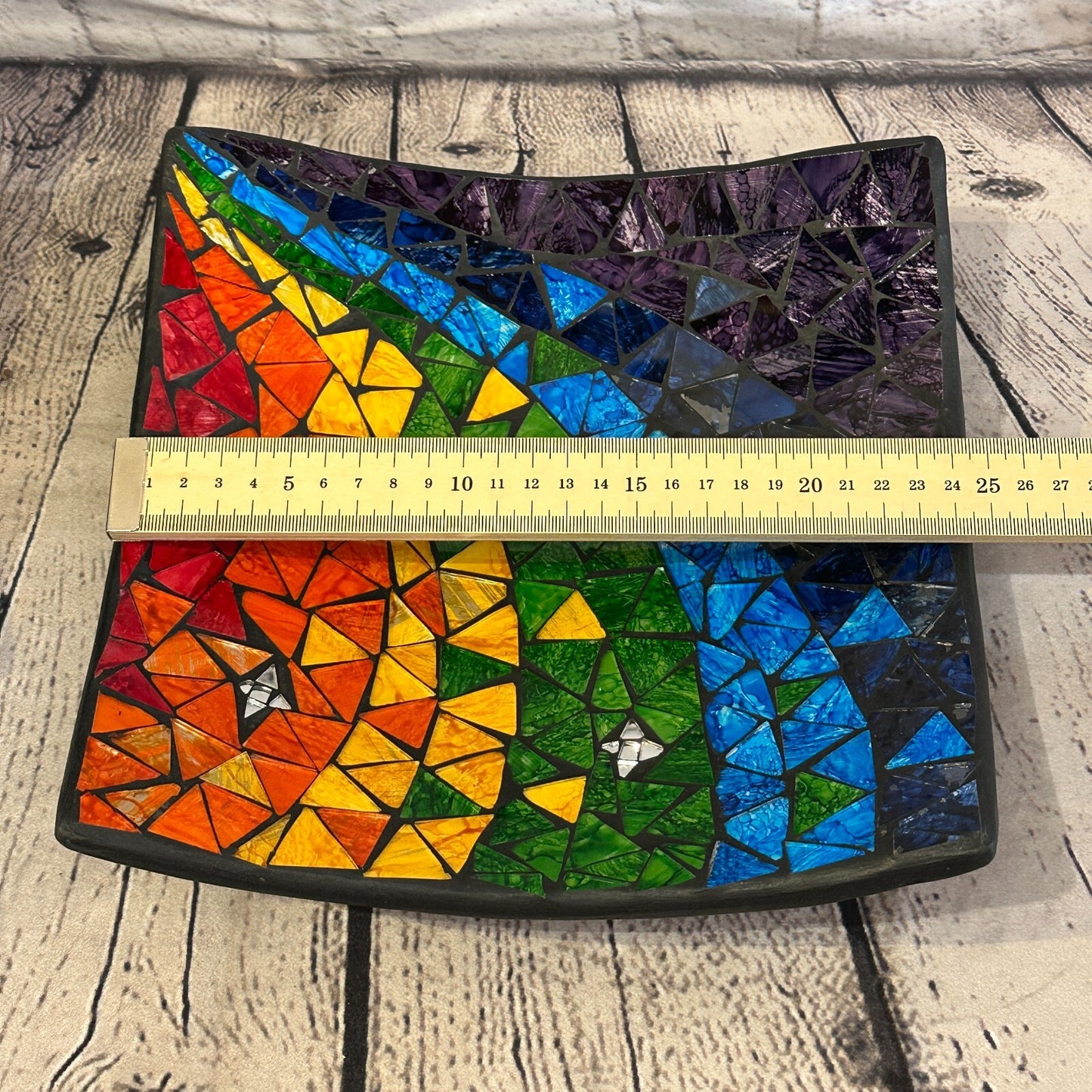 25cm Rainbow Star Square Mosaic Handmade Ceramic Glass Tile Bowl Fruit