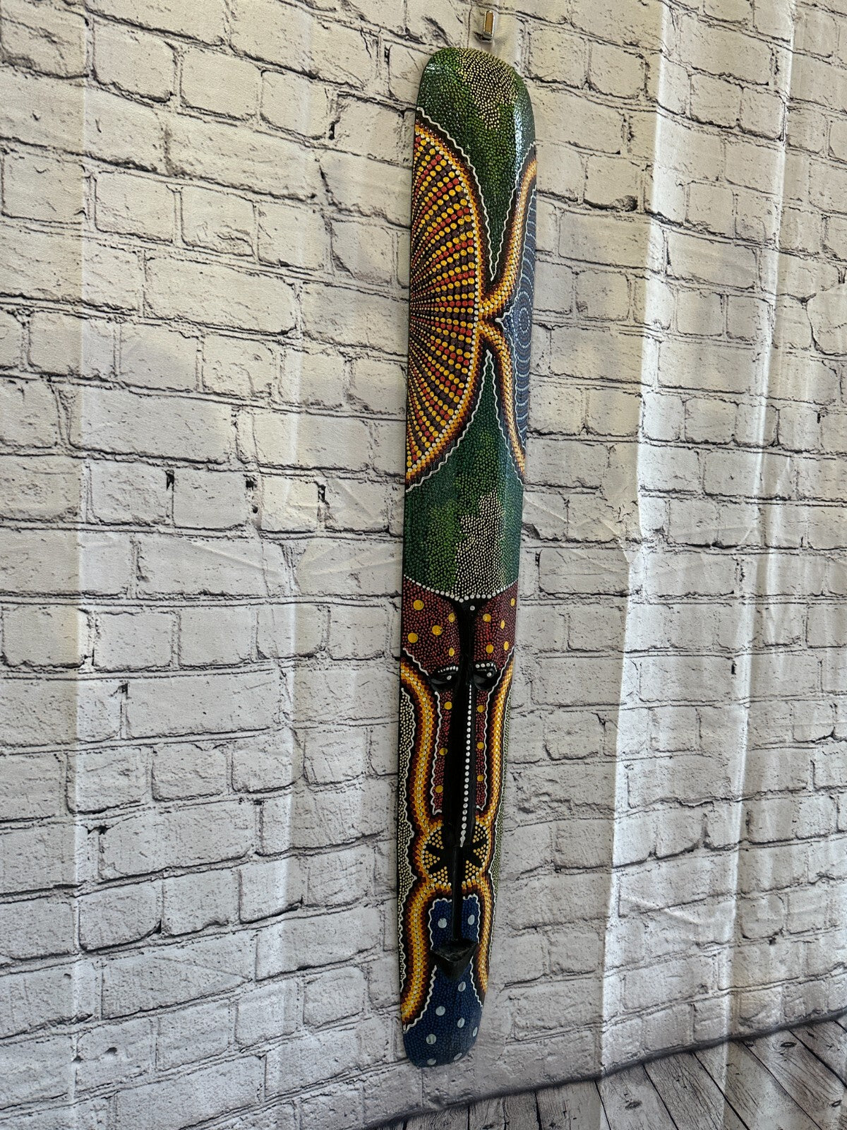 Mask 100cm Carved Wooden Dot Painted Ethnic Tribal Tiki Wall Art Handmade No 6