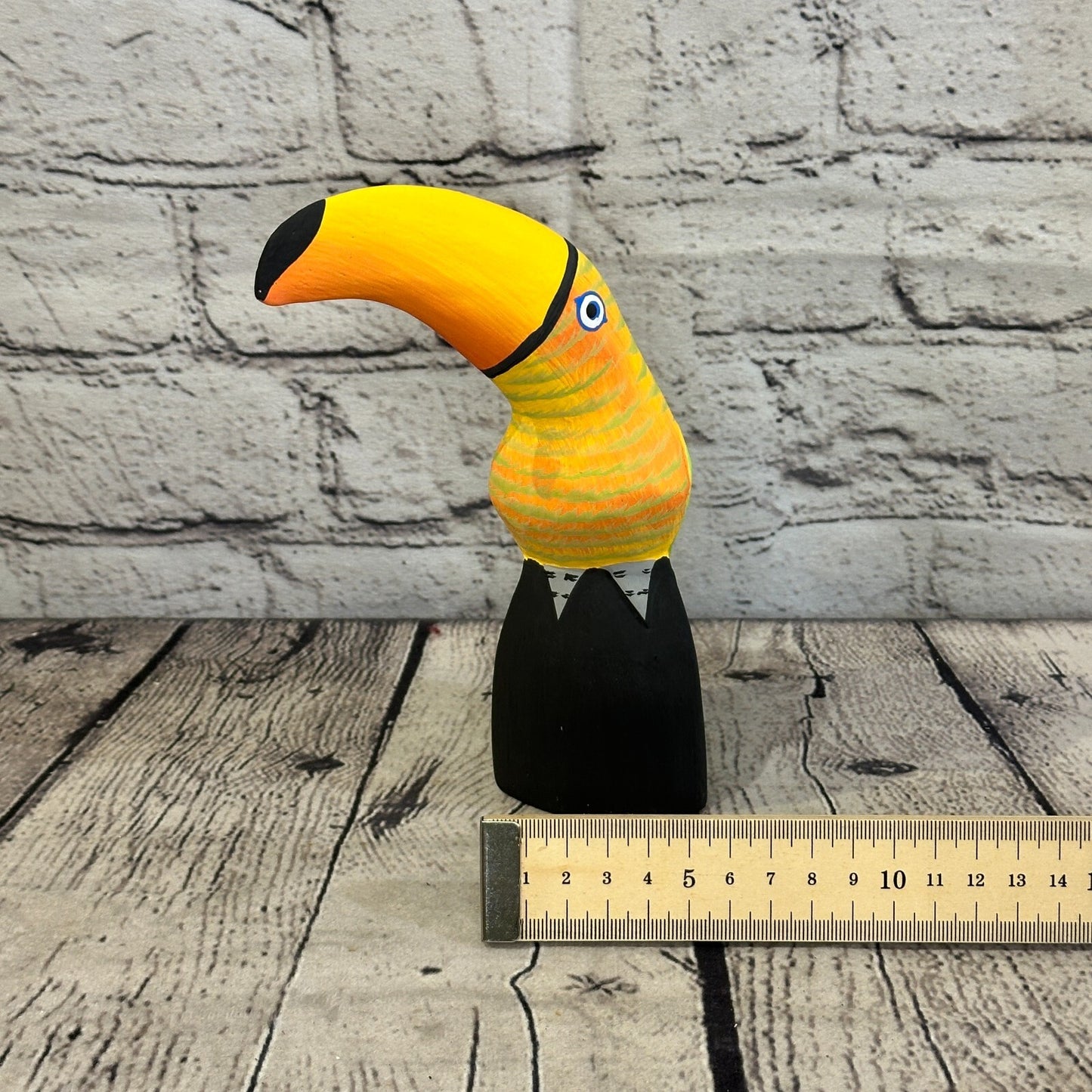 15cm Yellow Toucan Bird Ornament Statue Fair Trade Hand Made Carved Wood