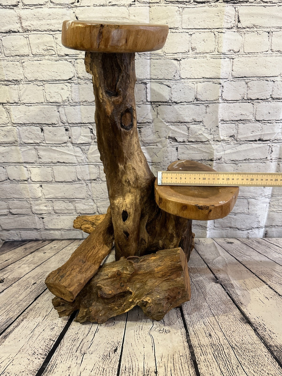 60cm x 25cm Double Teak Root Wood Mushroom Coffee Table Side Home Furniture