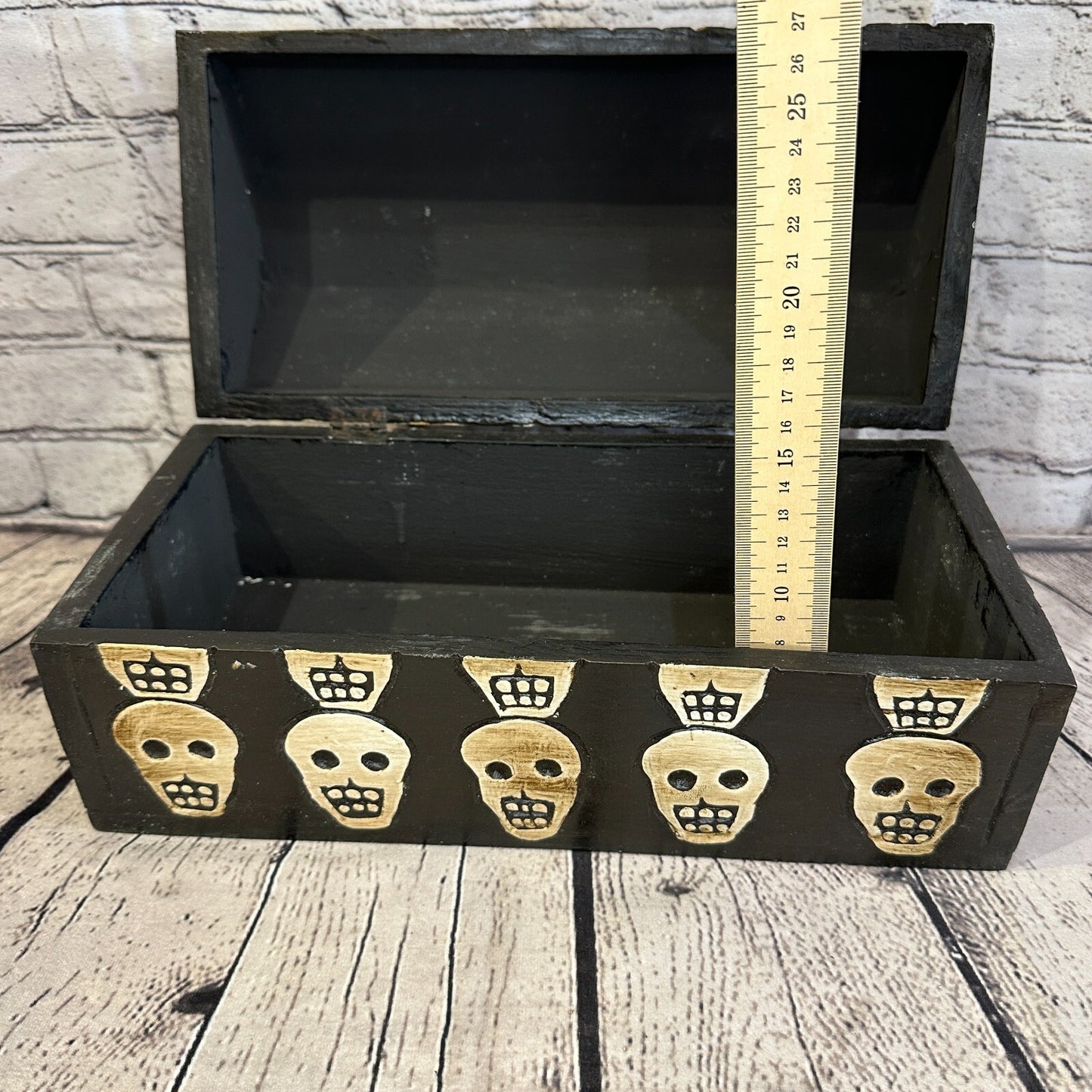 30cm x 15cm x 15cm Trunk Wooden Gothic Skeleton Skull Coffin Jewellery Box