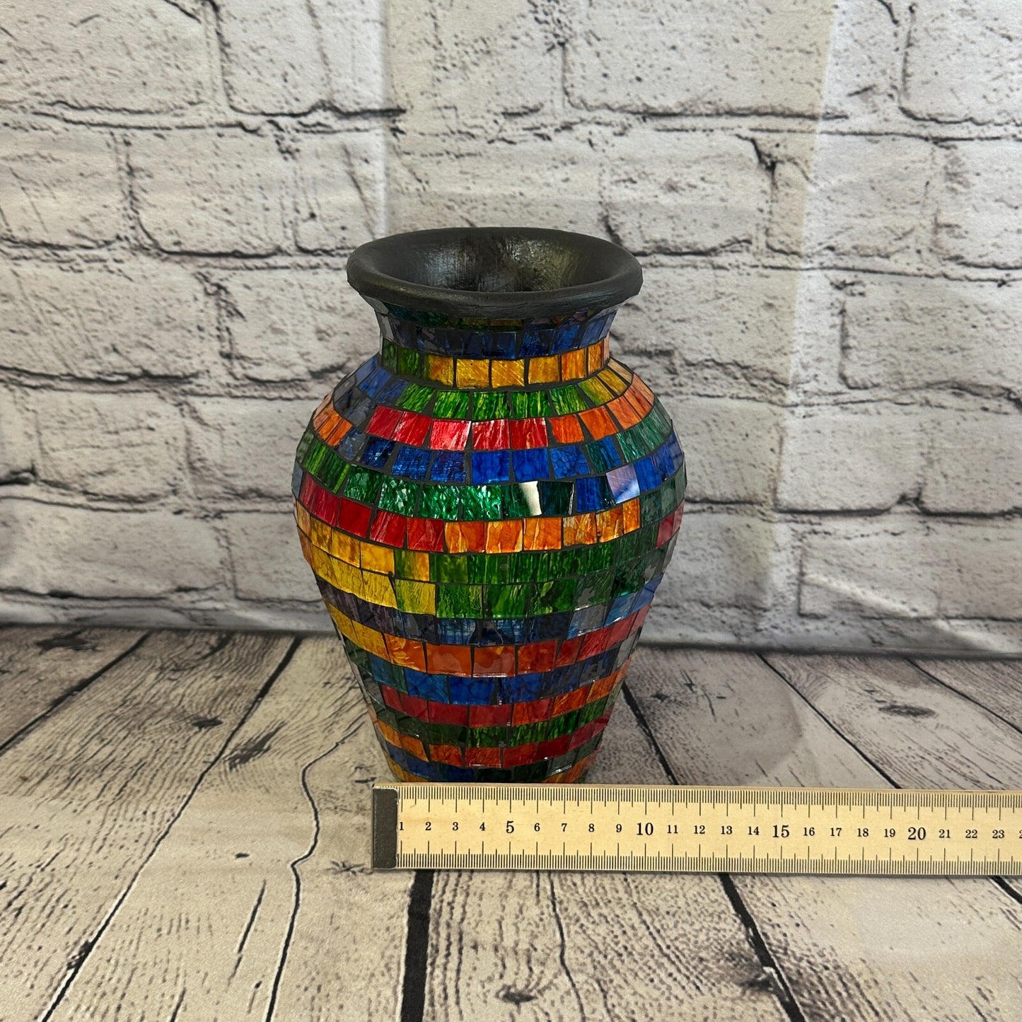 20cm Rainbow Hand Painted Glass Mosaic Terracotta Vase Vessel Ceramic Pottery