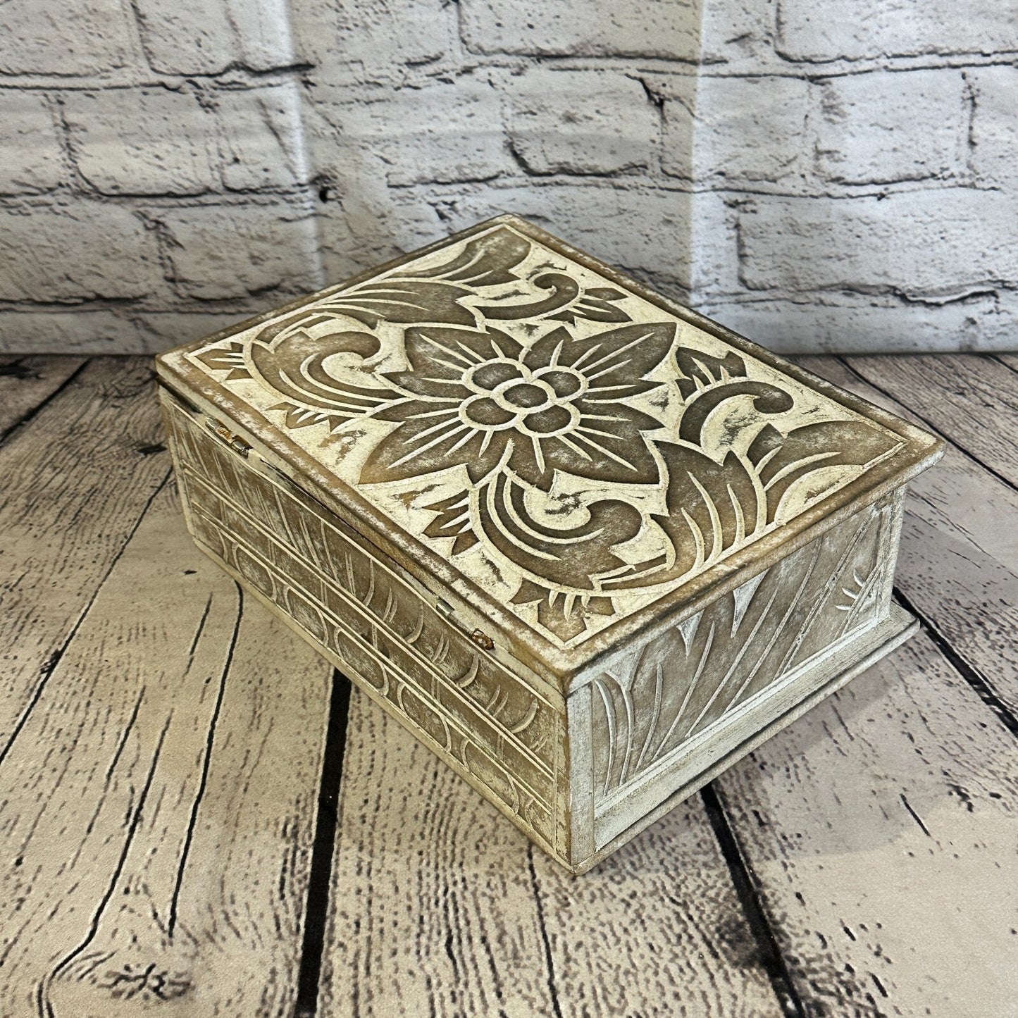 Brown Flower MDF Box Lotus 22cm x 18cm x 8cm Wooden Box Trinket Handmade