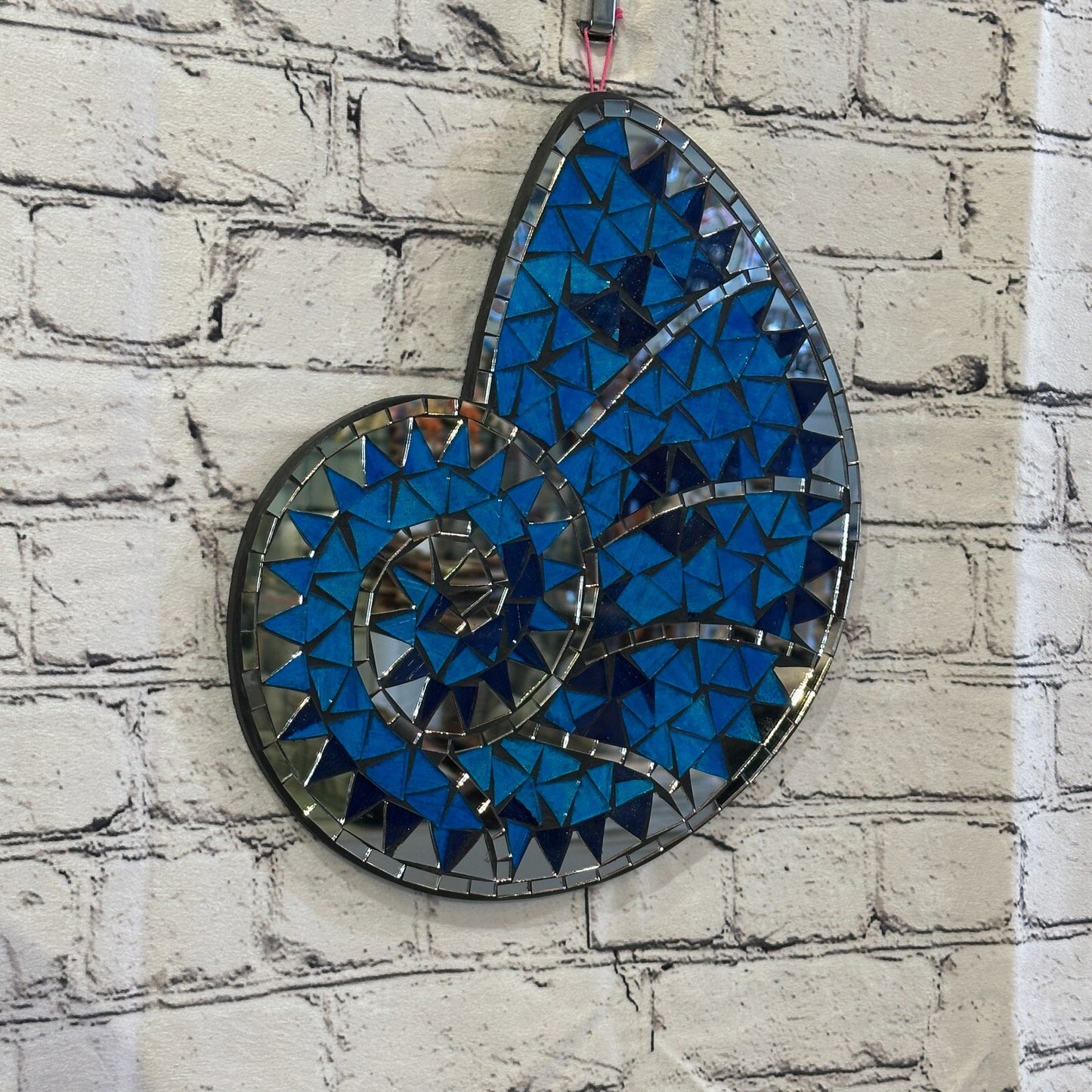 Blue Nautilus Shell Mosaic Tile Wall Mirror 30cm x 25cm Handmade New